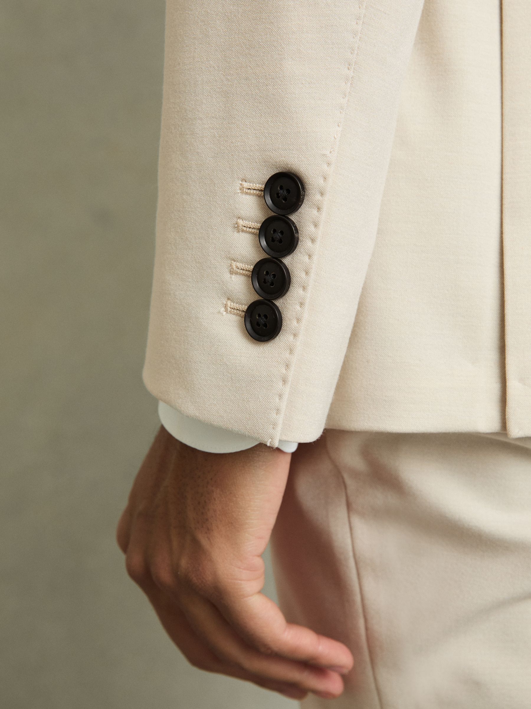 Single-Breasted Stretch Suit Blazer Slim-Fit in Stone