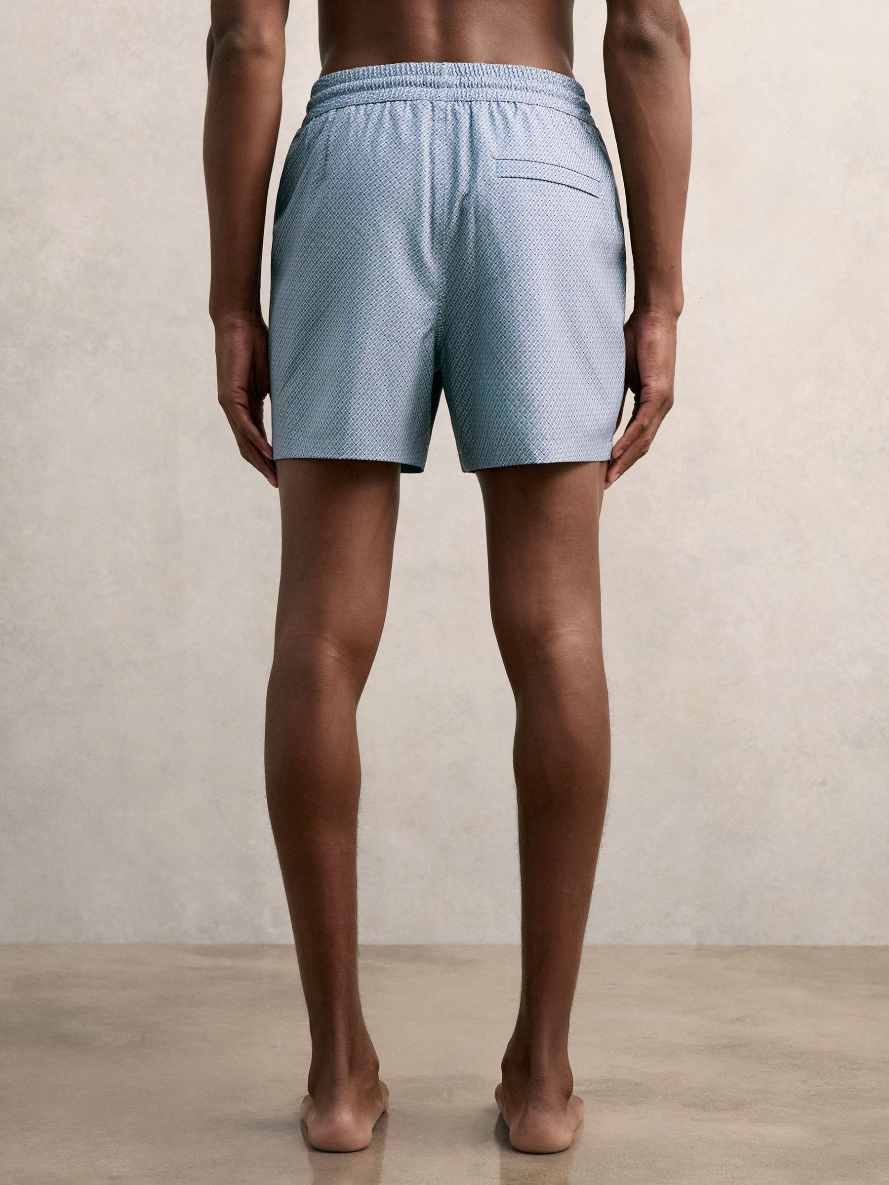 Drawstring Geometric Print Swim Shorts in Airforce Blue