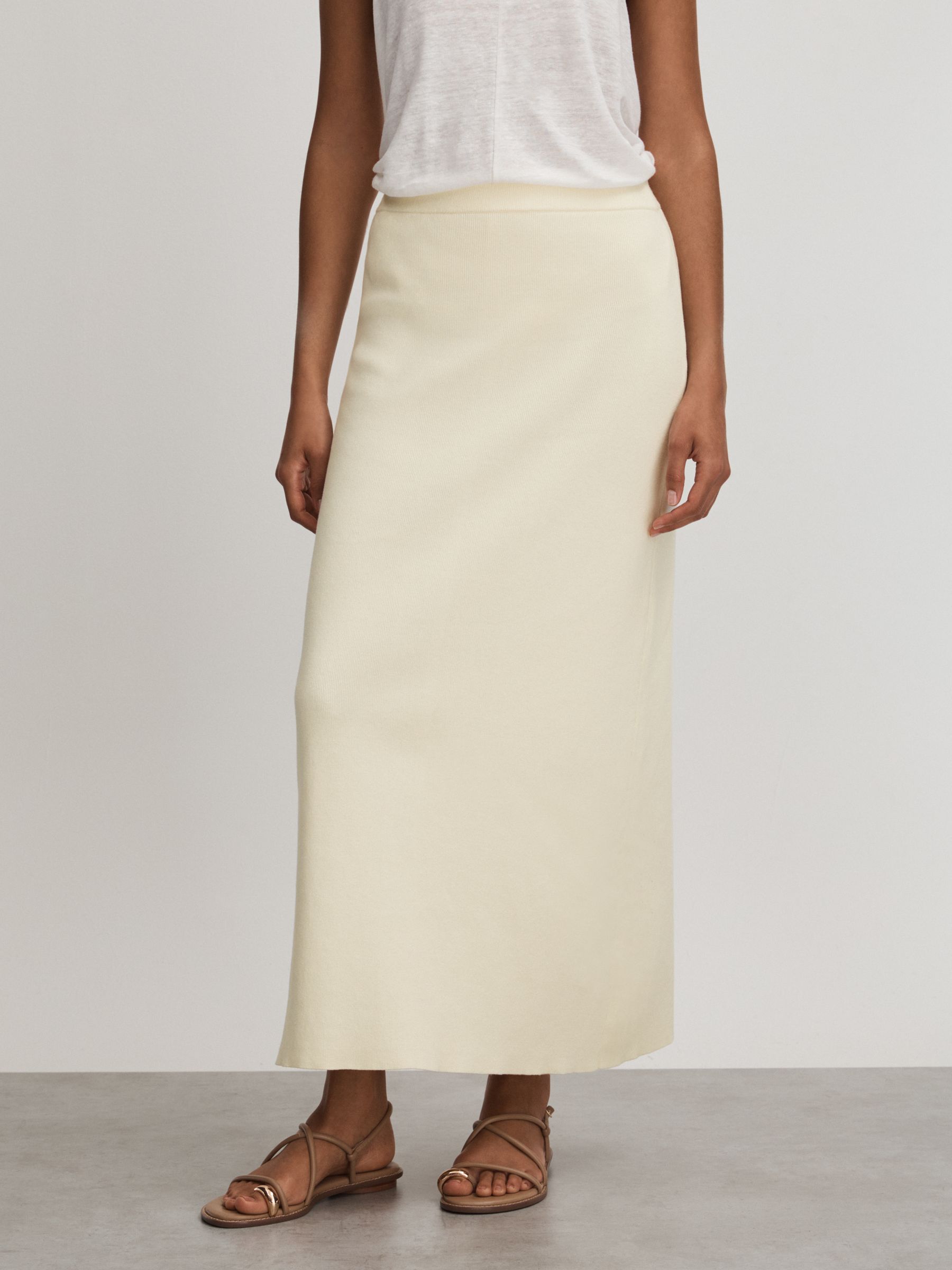 Ines White Anna Quan Knitted Cotton Midi Skirt