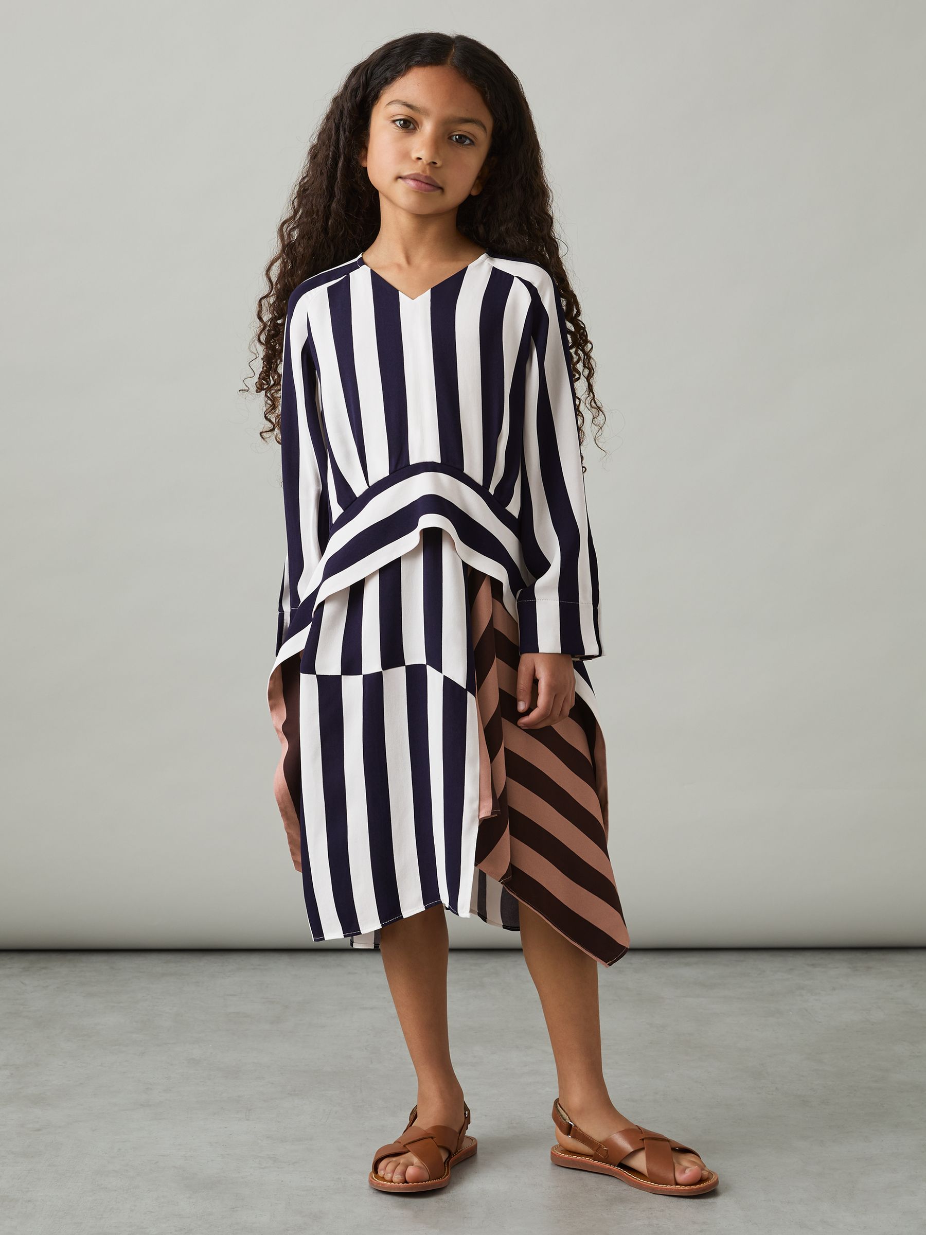 9-13 yrs Stripe-Print Handkerchief Dress in Multi