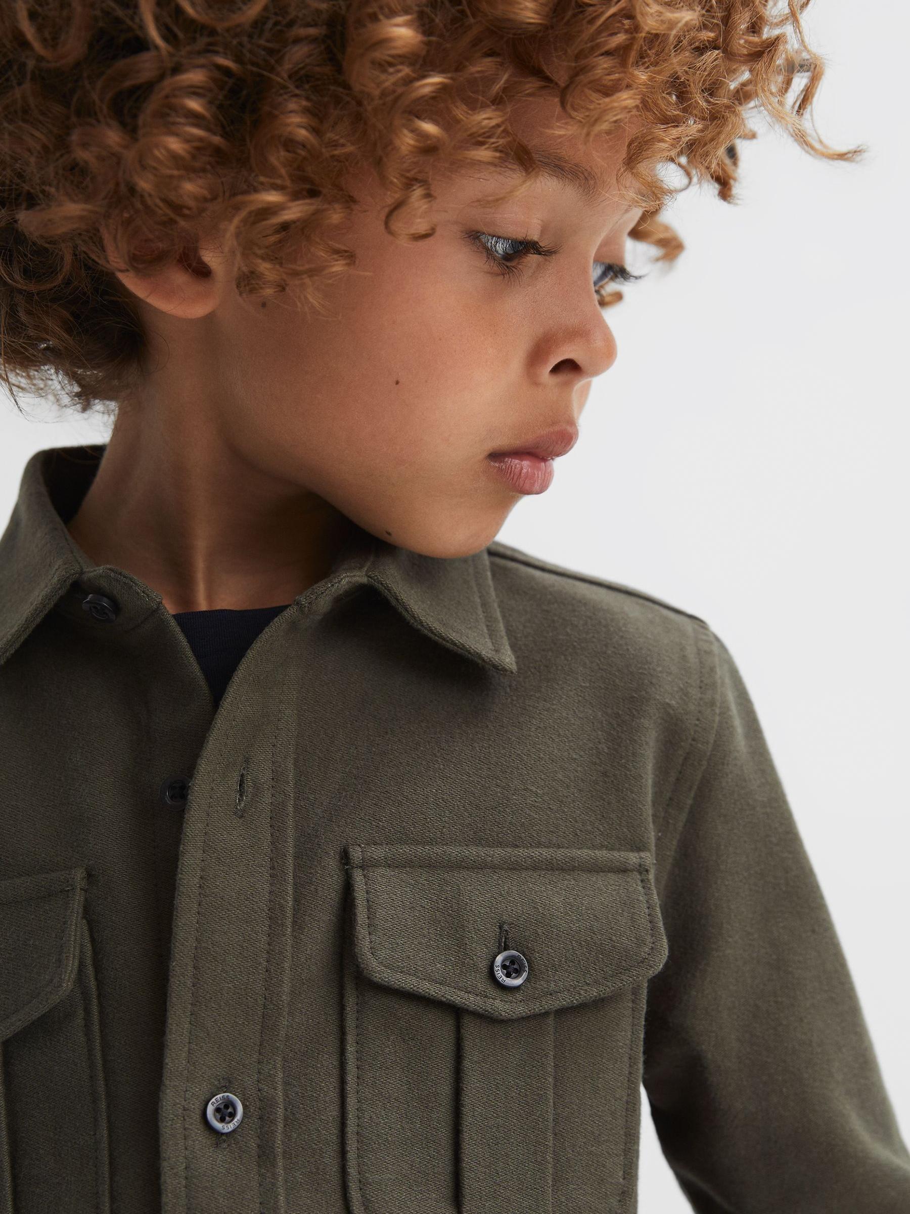 Senior Brushed Cotton Patch Pocket Overshirt in Pine Green