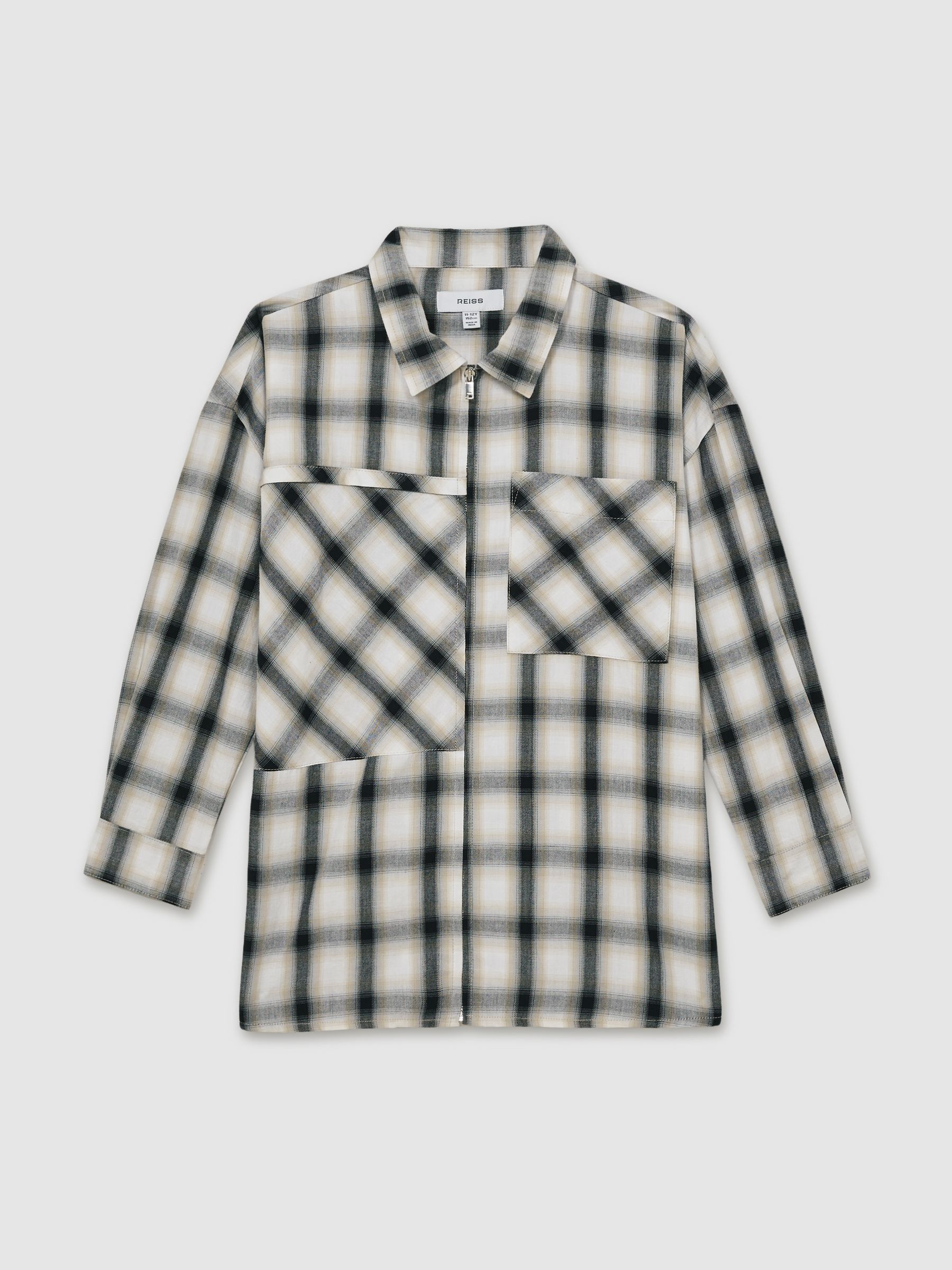 13-14 yrs Cotton Oversized Check Shirt in Grey
