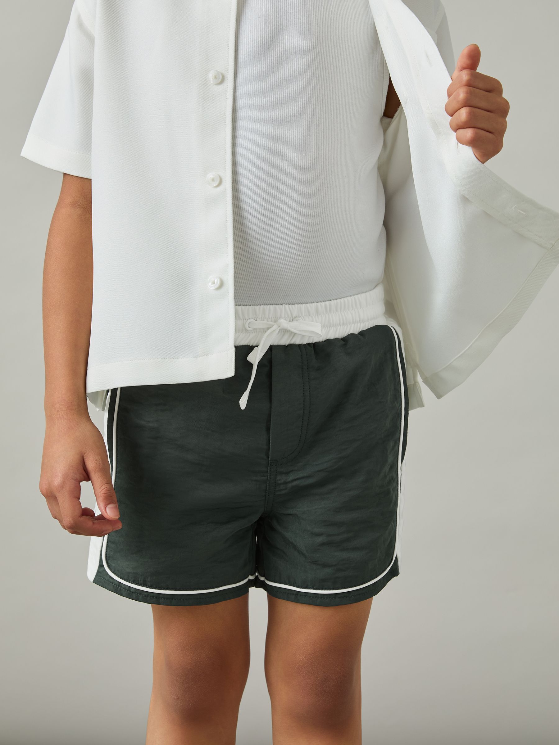 9-13 yrs Colour-Block Piped Swim Shorts in Green/White