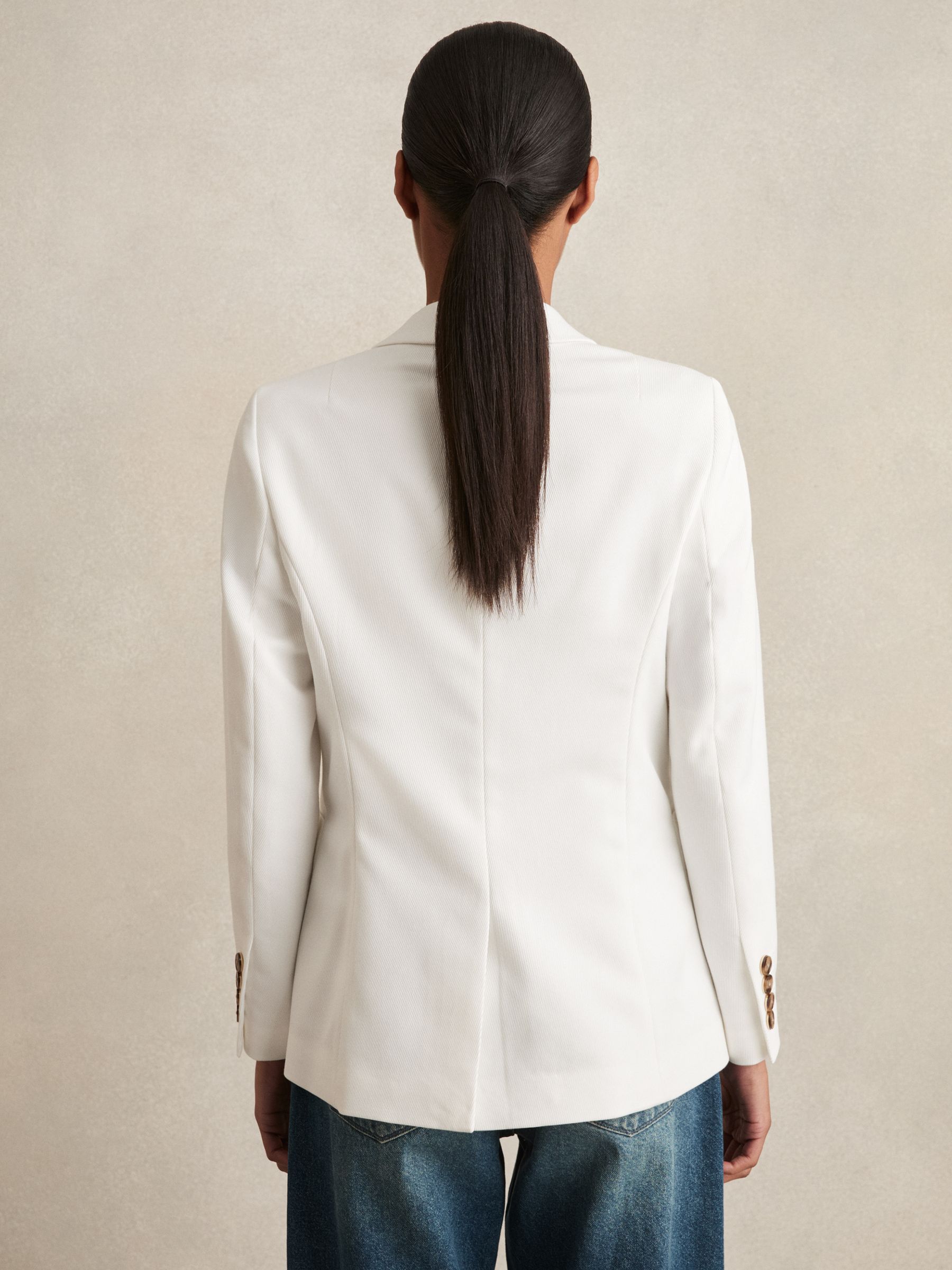 Double-Breasted Notch-Lapel Blazer in White