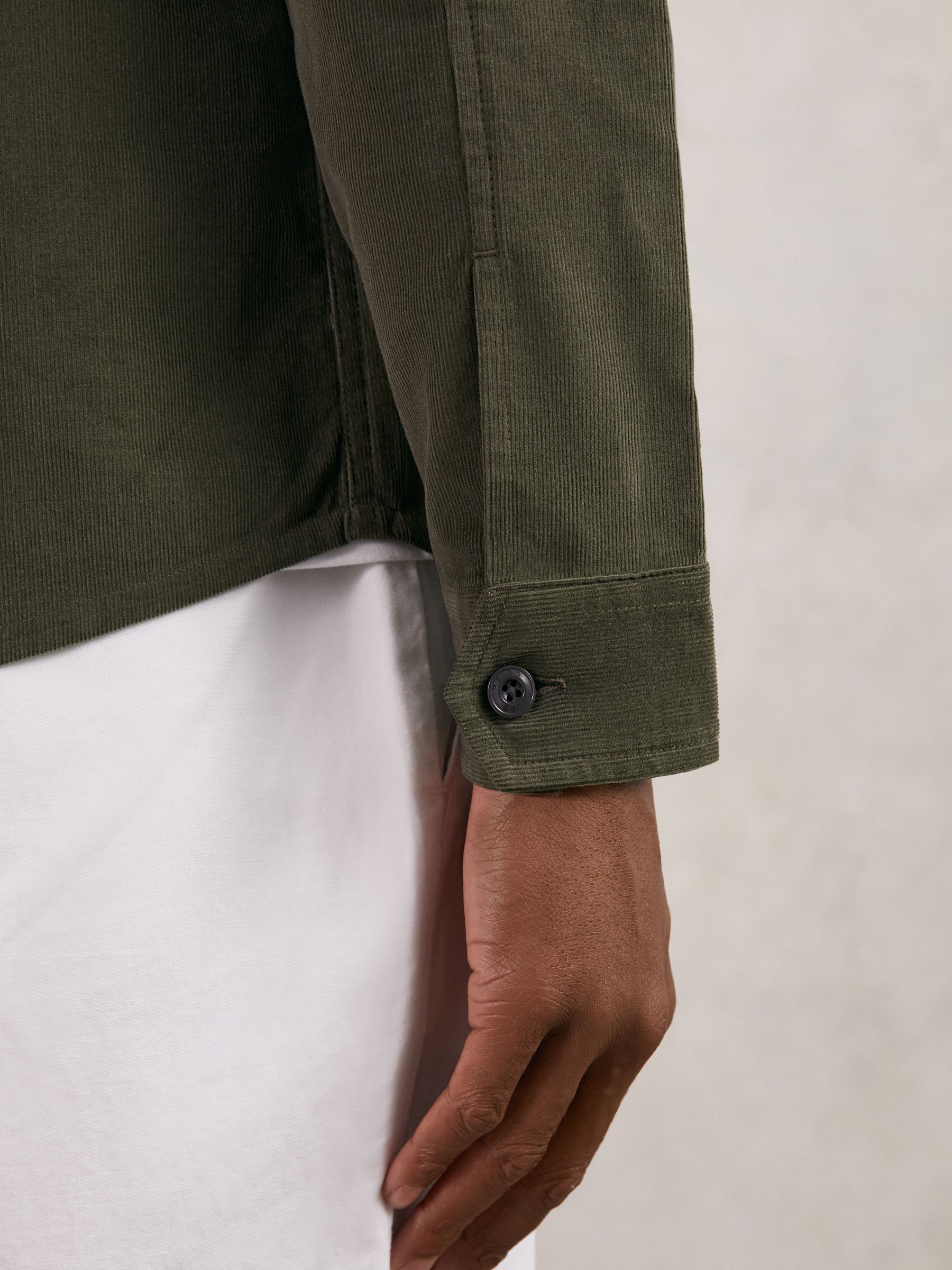 Cotton Corduroy Twin-Pocket Overshirt in Khaki Green