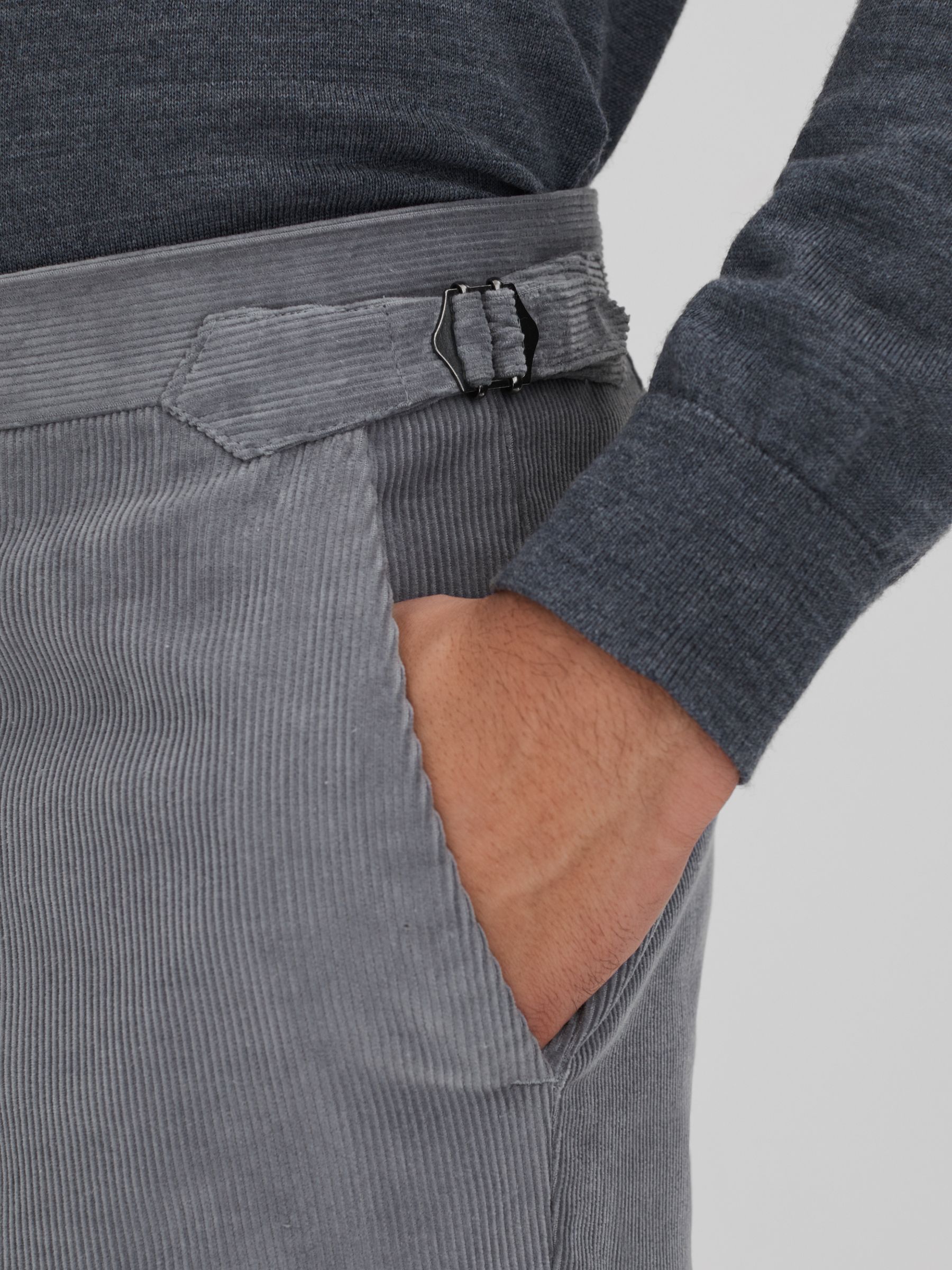 Slim Fit Corduroy Trousers with Turn-Ups in Ice Blue