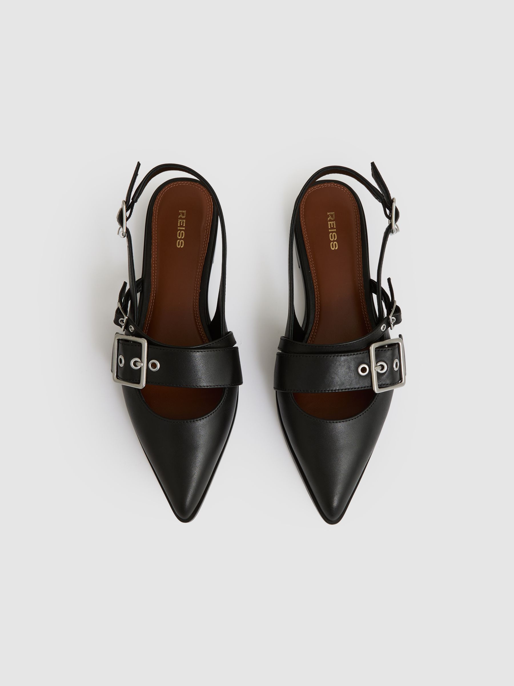 Leather Buckle-Strap Flat Mules in Black