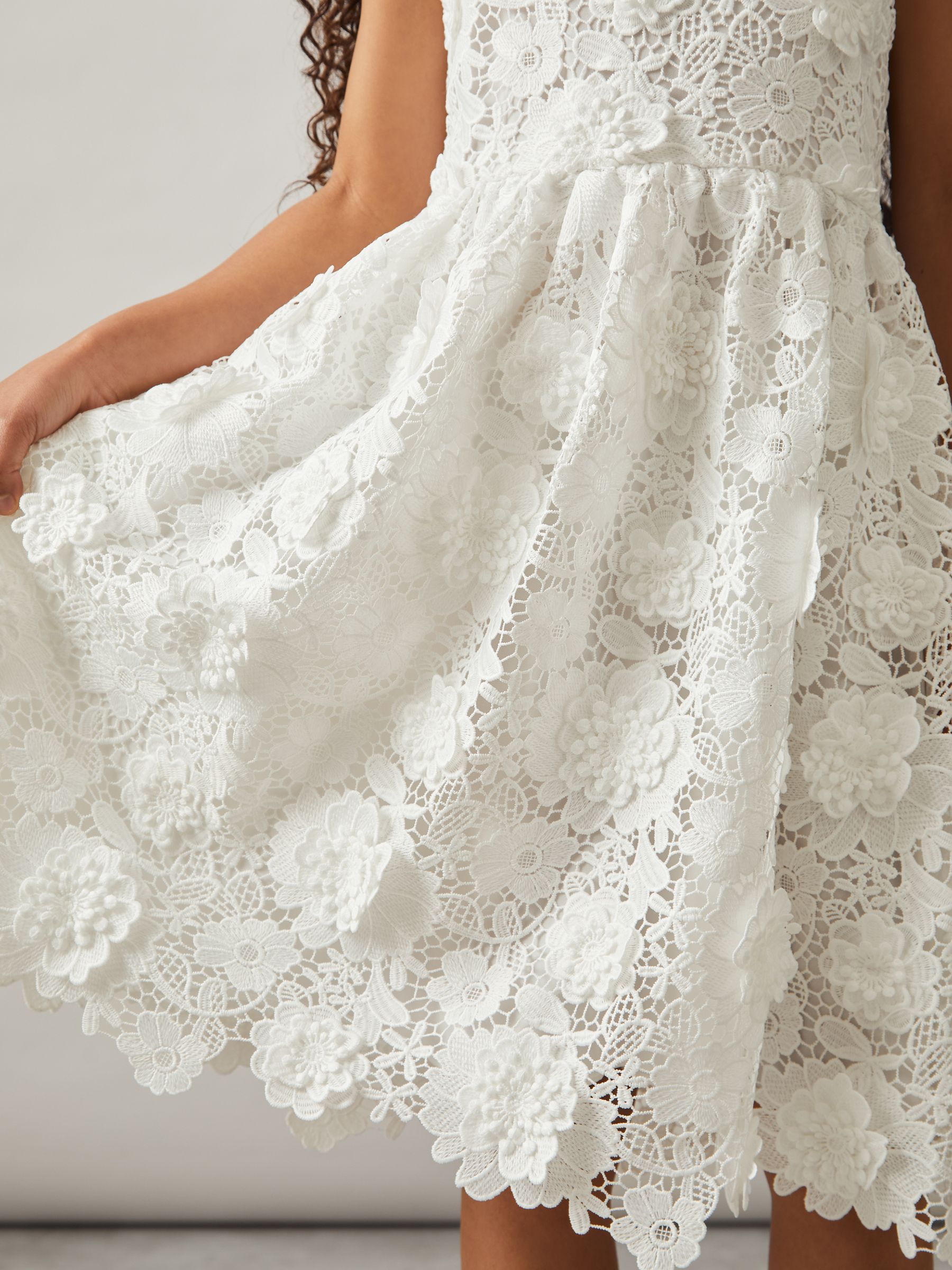 13-14 yrs Guipure-Lace Midi Dress in Ivory