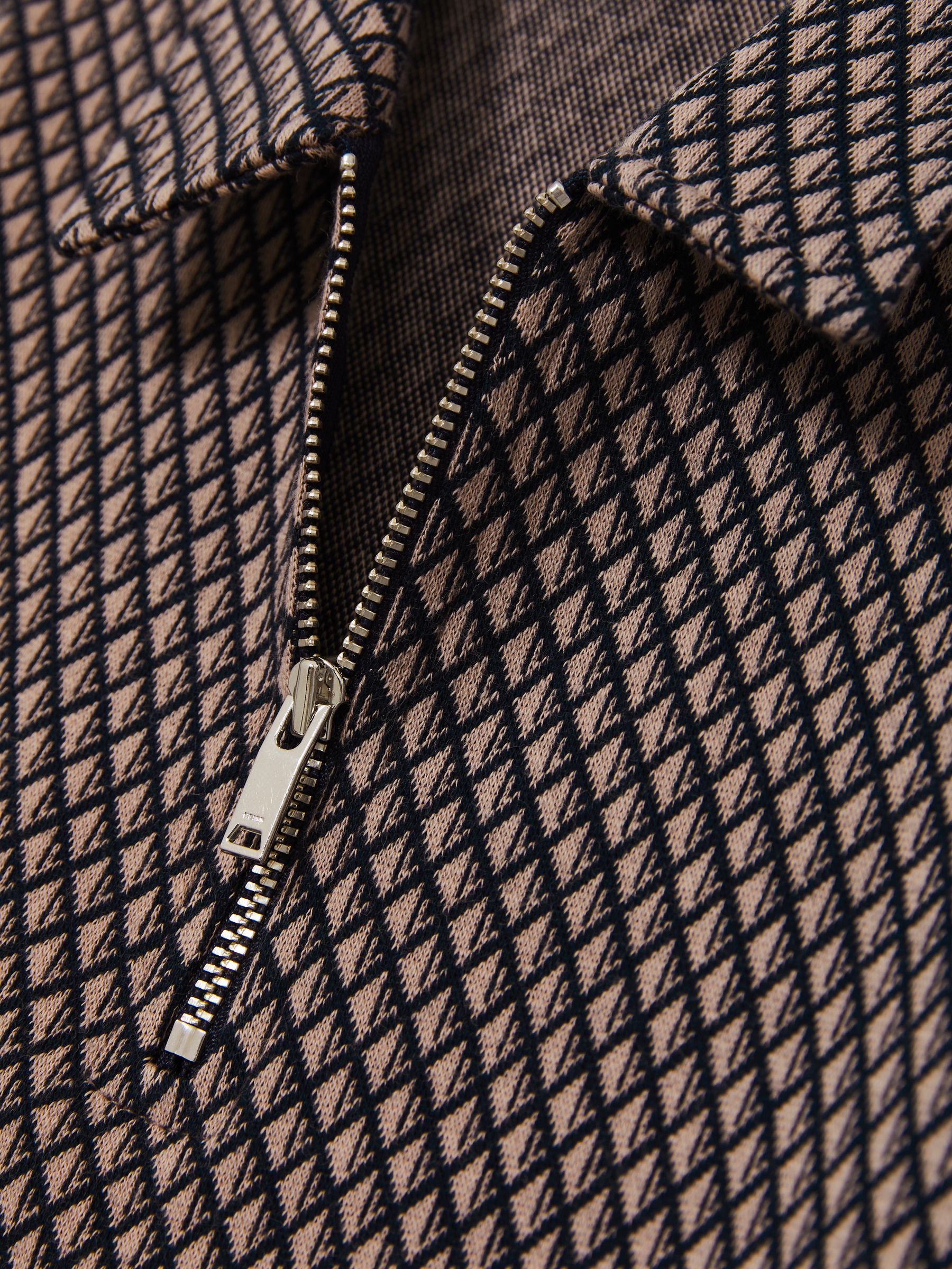 9-13 yrs Geometric Jacquard Polo Shirt in Tobacco Brown/Navy