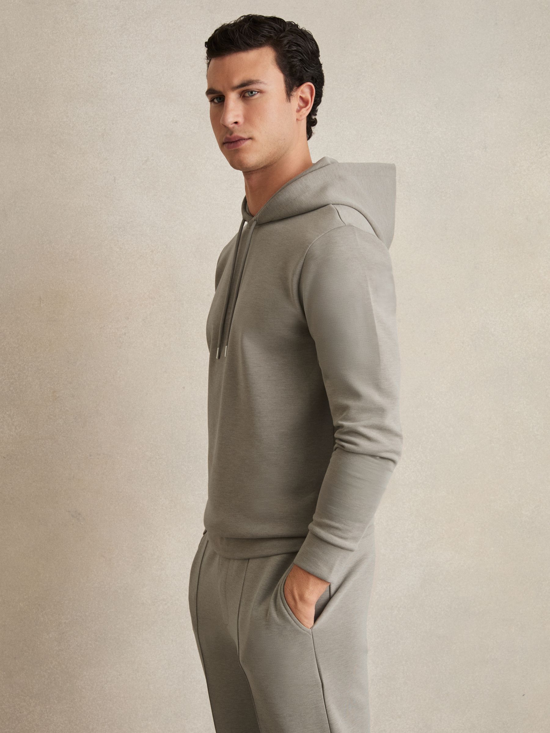 Interlock Jersey Drawstring Hoodie in Taupe