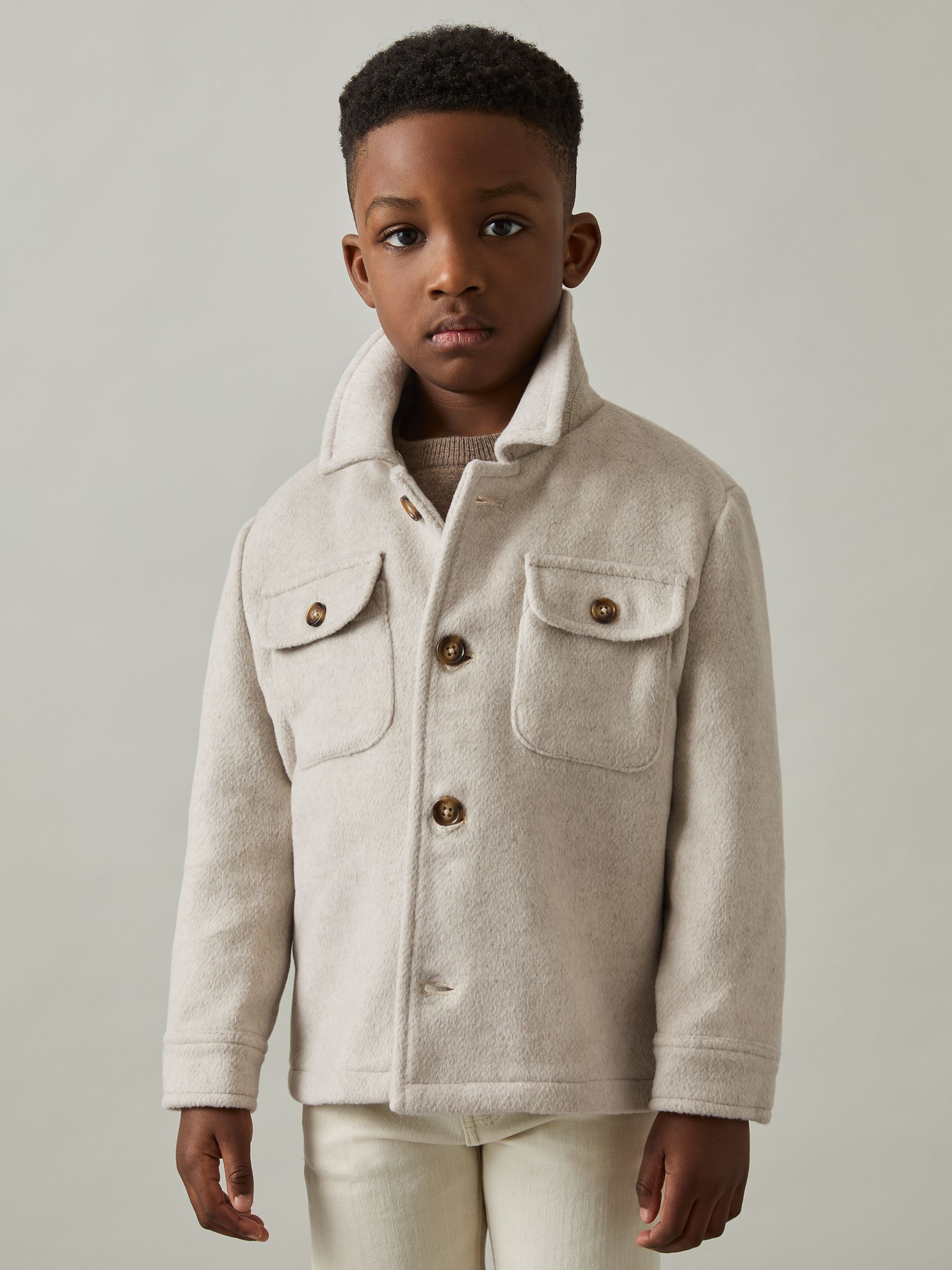 3-9 yrs Removable-Hood Brushed-Twill Overshirt in Stone
