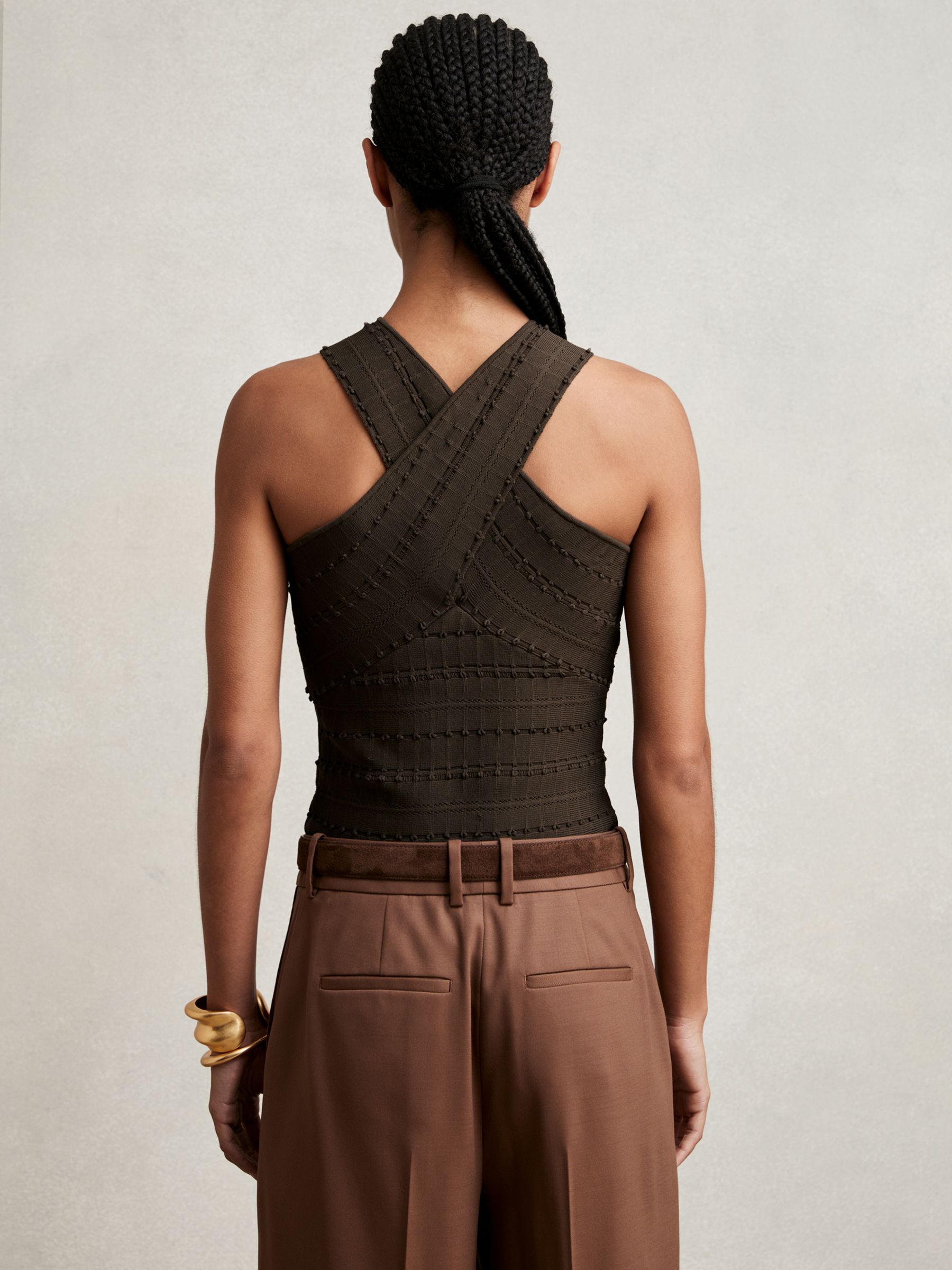 Cross Neck Textured Top in Chocolate