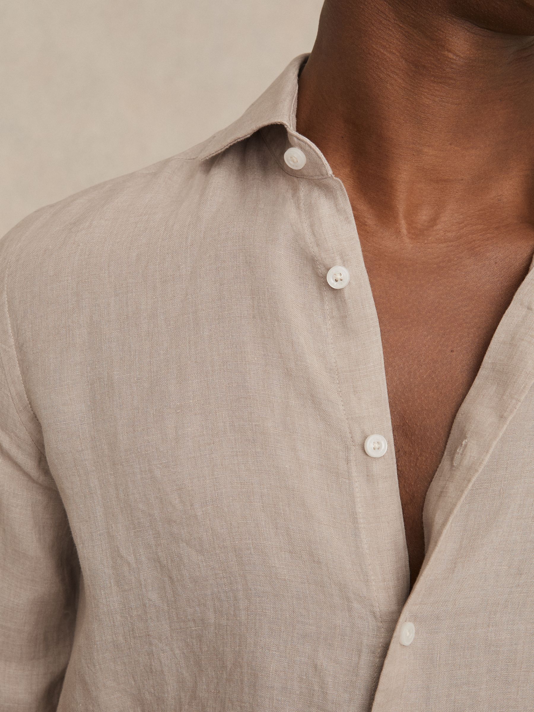 Linen Button-Through Shirt in Mink Brown