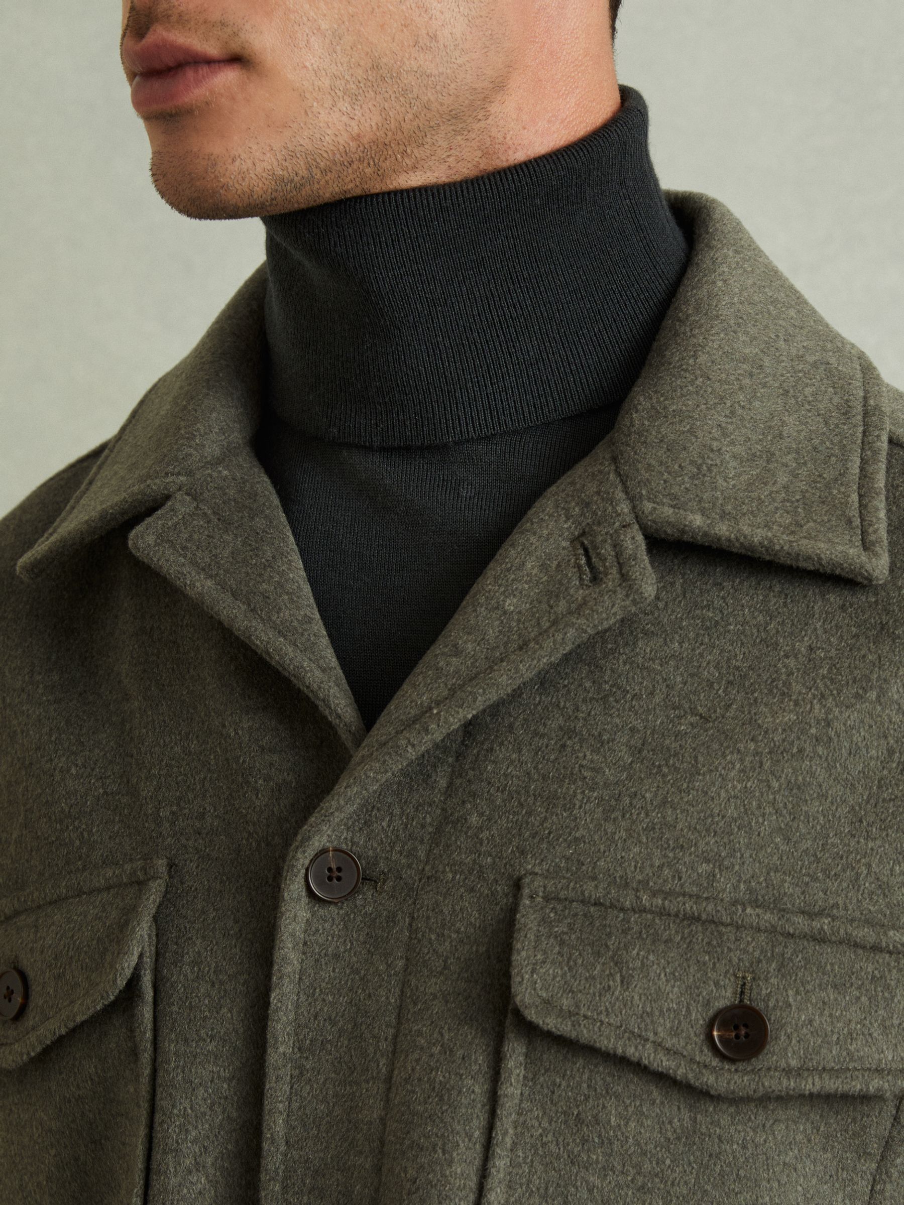 Wool-Blend Melton Overshirt in Green Smoke