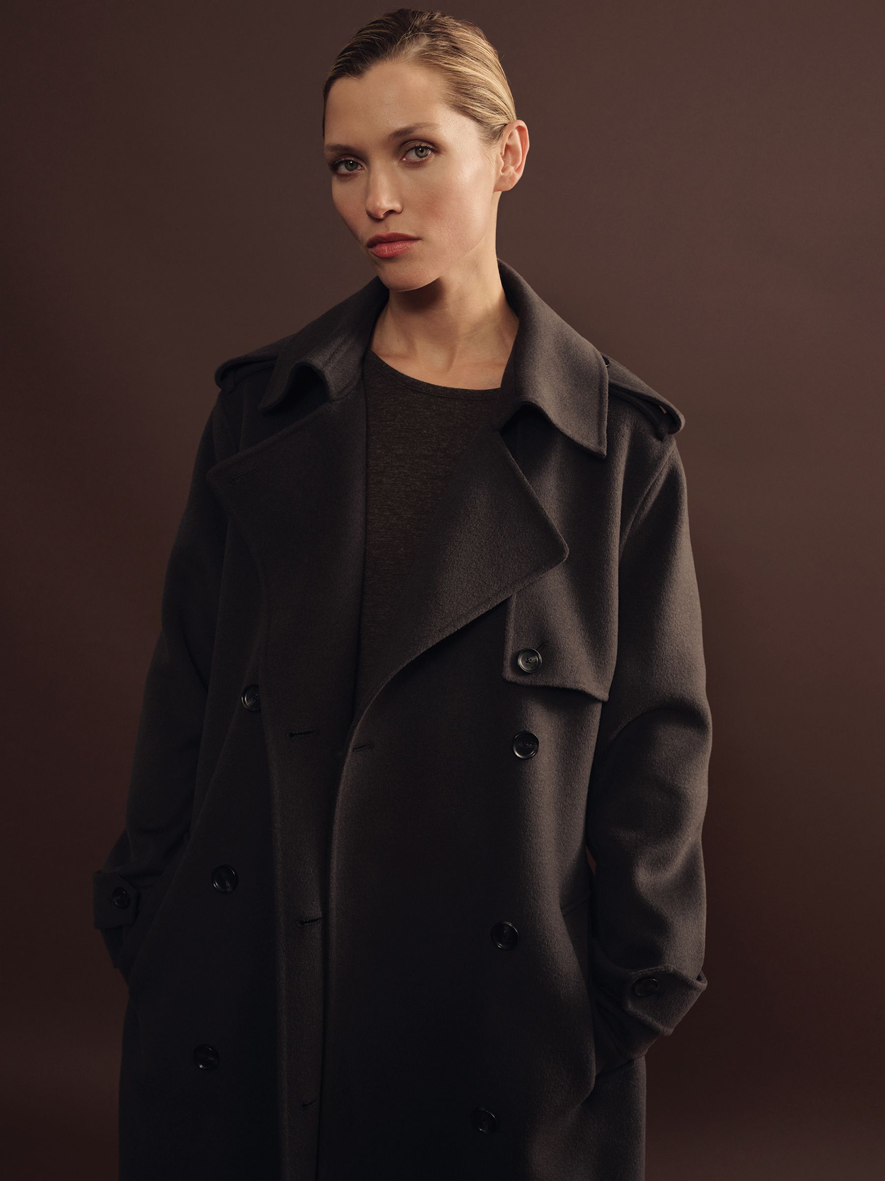 Atelier Wool and Cashmere Trench Coat in Charcoal