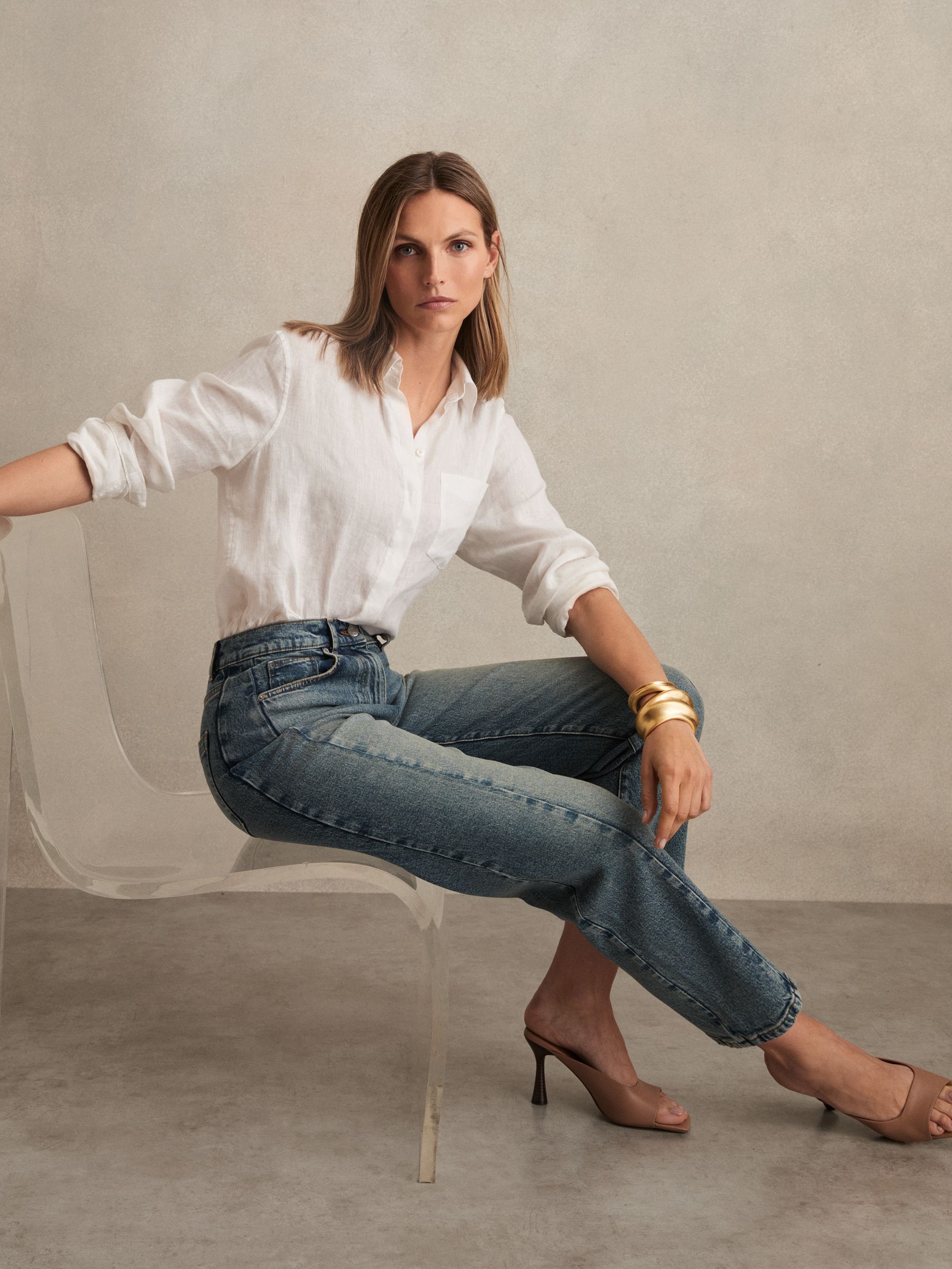 Petite Barrel-Leg Seam Jeans in Mid Blue