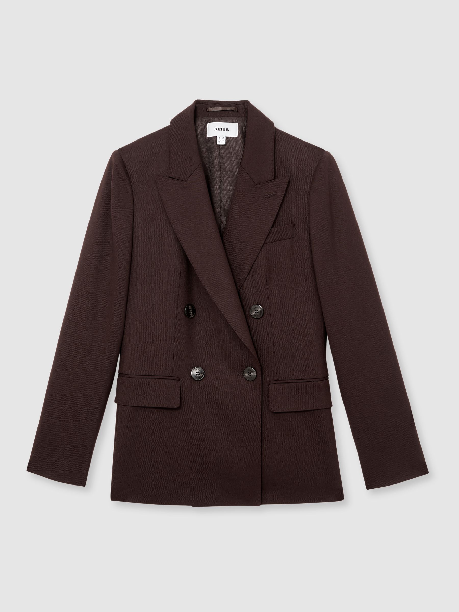 Petite Wool-Blend Double-Breasted Suit Blazer in Aubergine