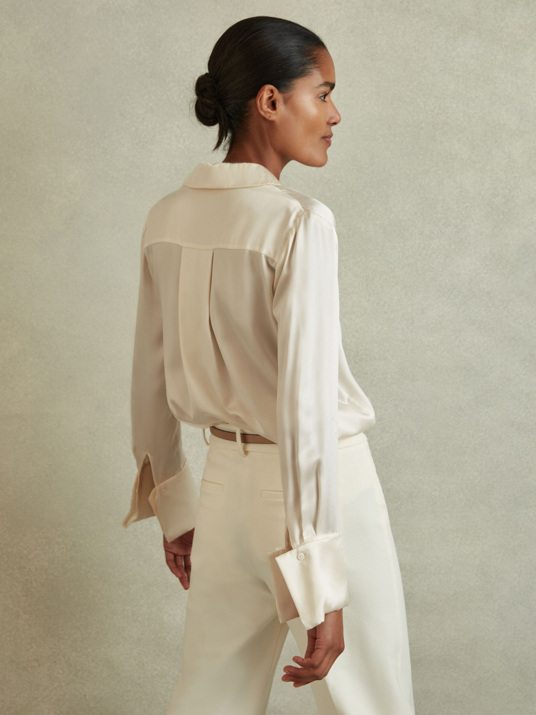 Silk Double-Cuff Button-Through Shirt in Ivory
