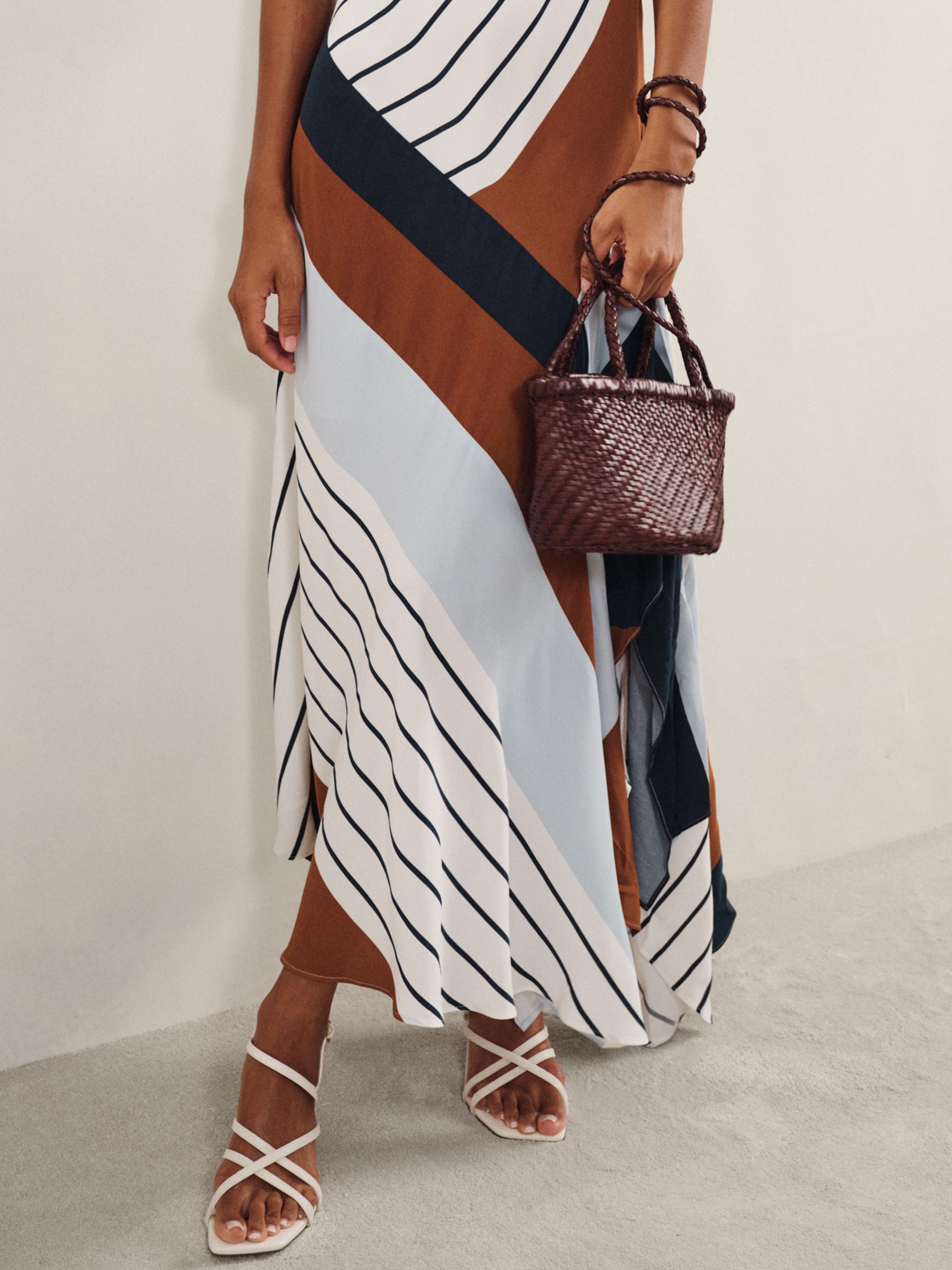 Stripe-Print Handkerchief Maxi Dress in Blue/Brown