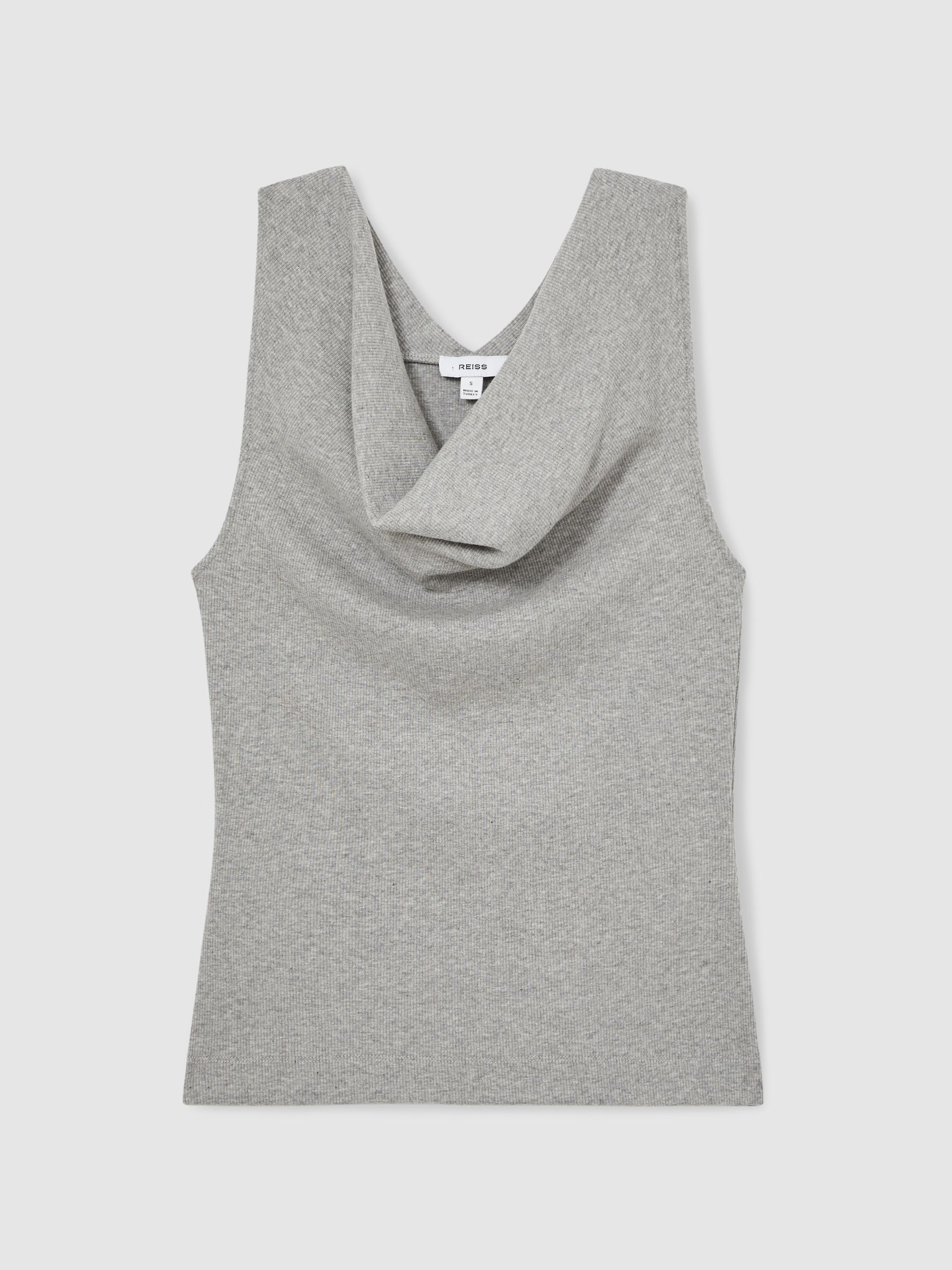 Ribbed Cowl-Neck Vest in Grey Marl