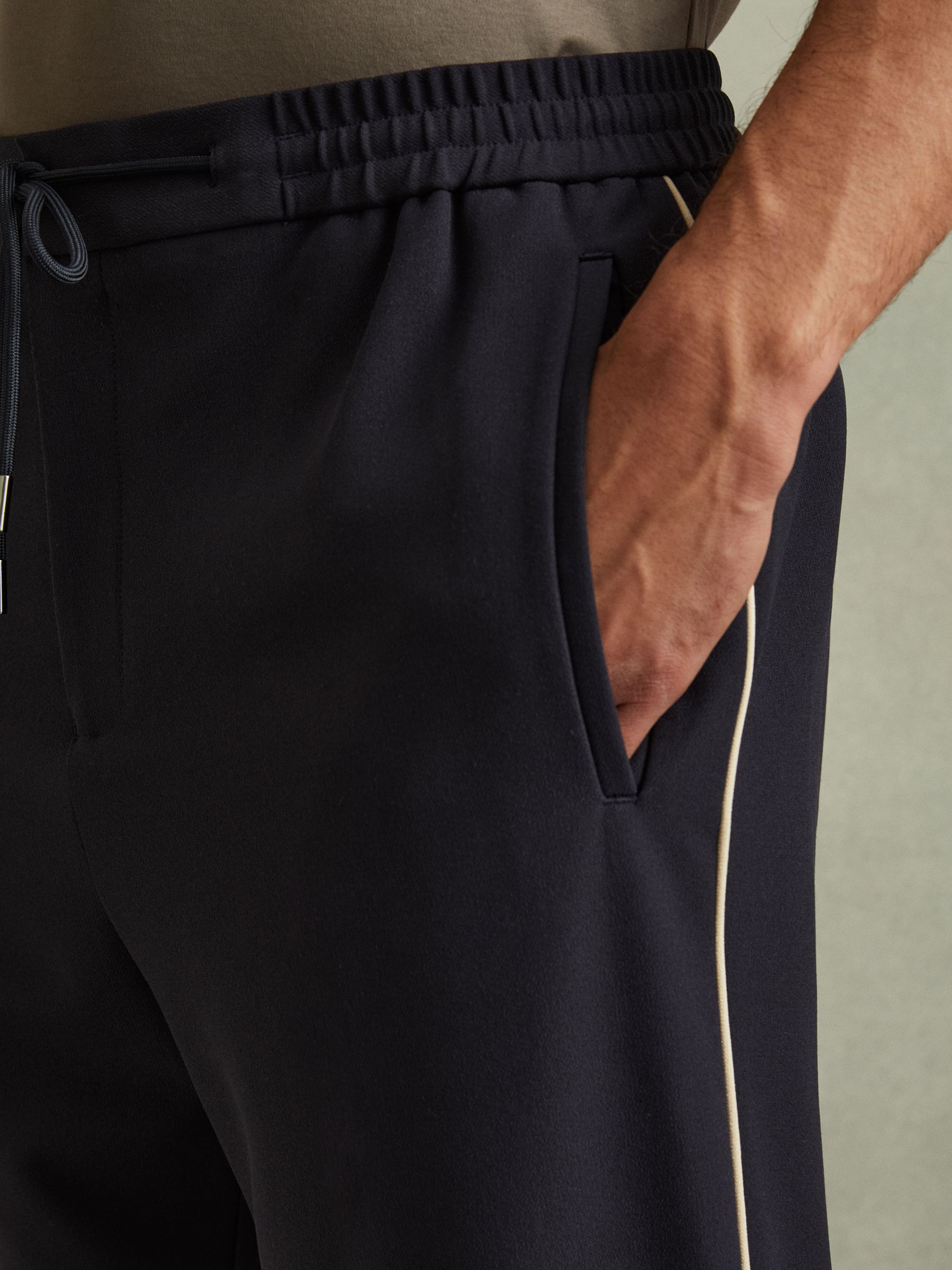 Relaxed Contrast Pipe Detail Trousers in Navy/Ivory Stripe