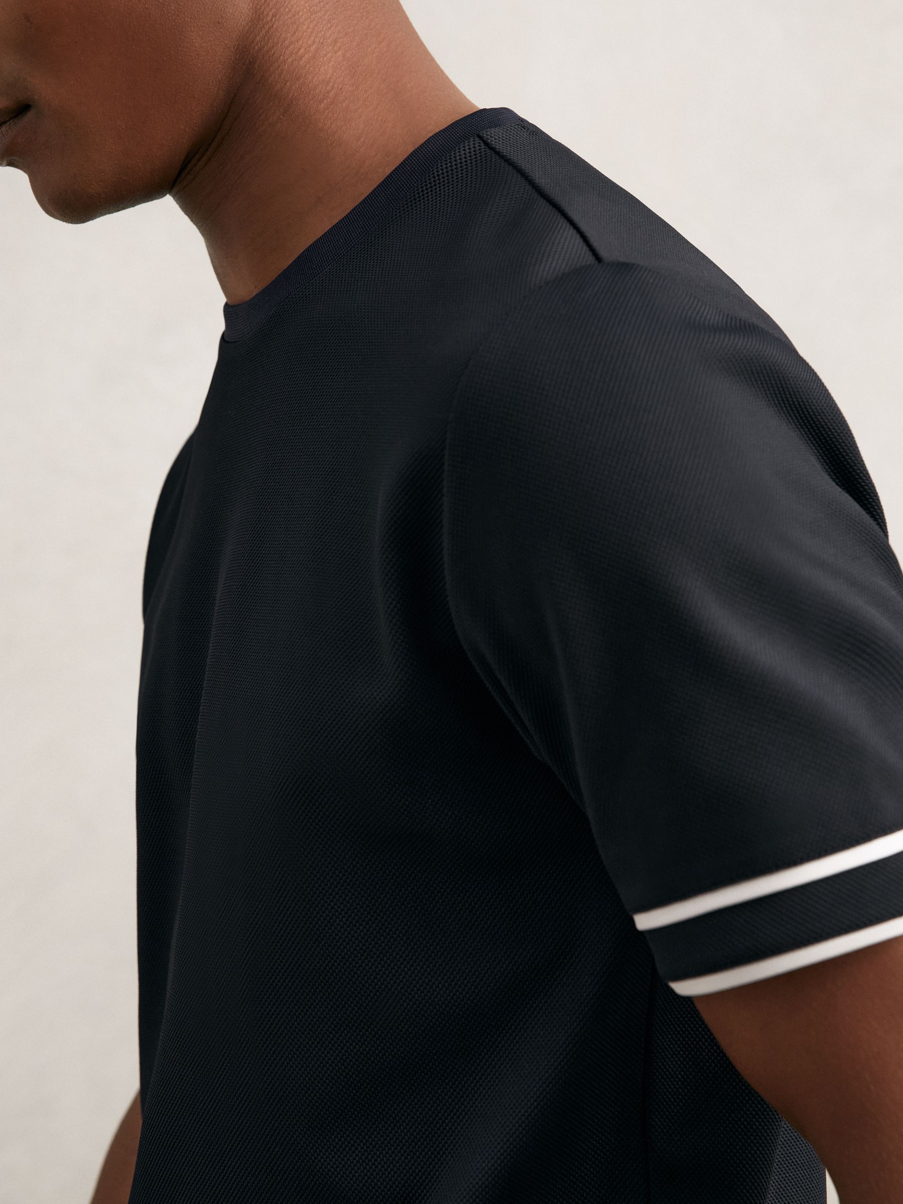 Textured Crew-Neck Tipped T-Shirt in Navy Blue