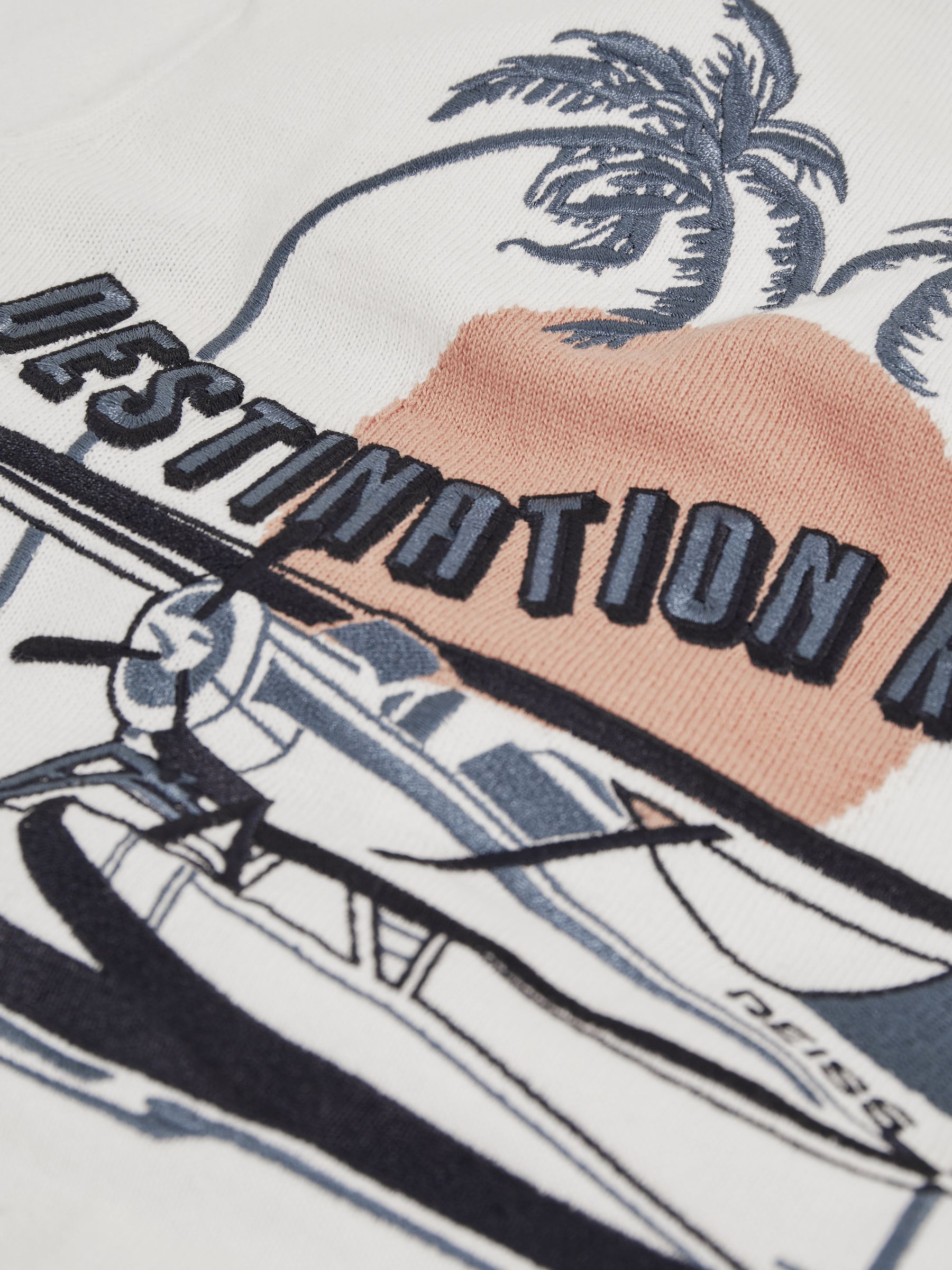 9-13 yrs Cotton Destination Embroidery Knit Shirt in Off White