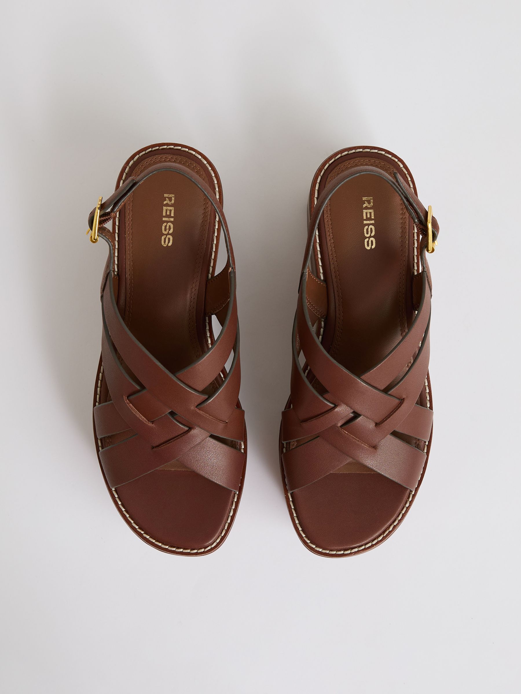 Leather Wedge Platform Sandals in Tan