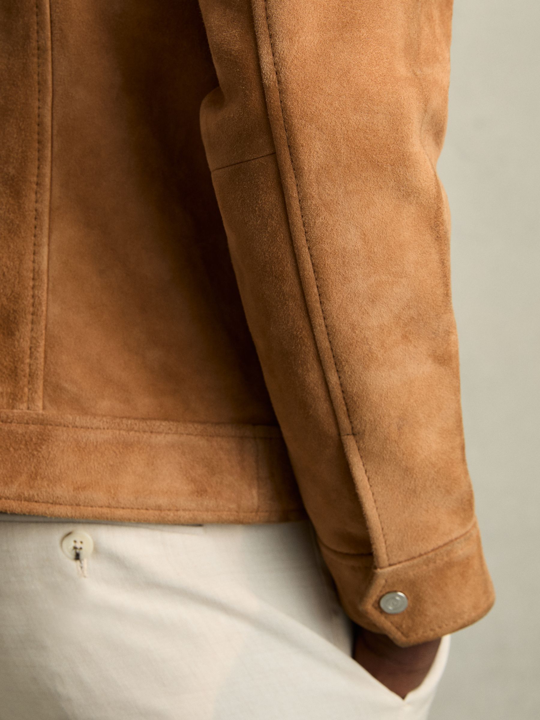 Suede Press-Stud Jacket in Tobacco Brown