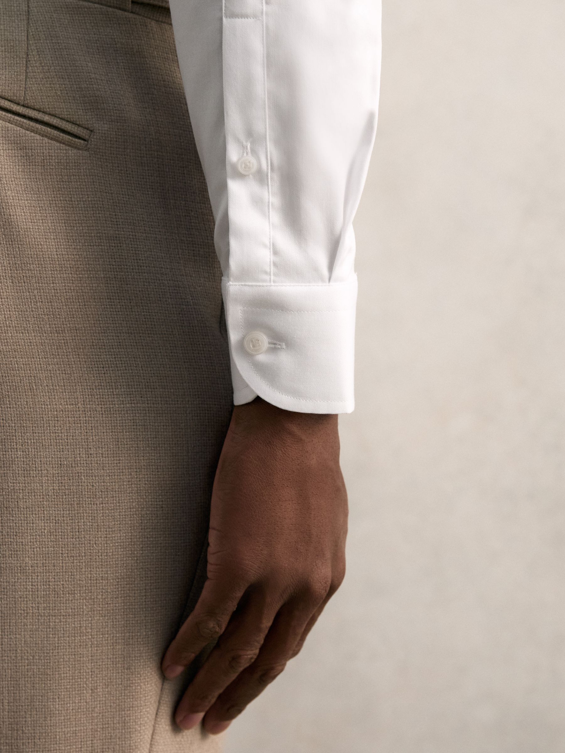 Slim Fit Cotton Pin Collar Shirt in White