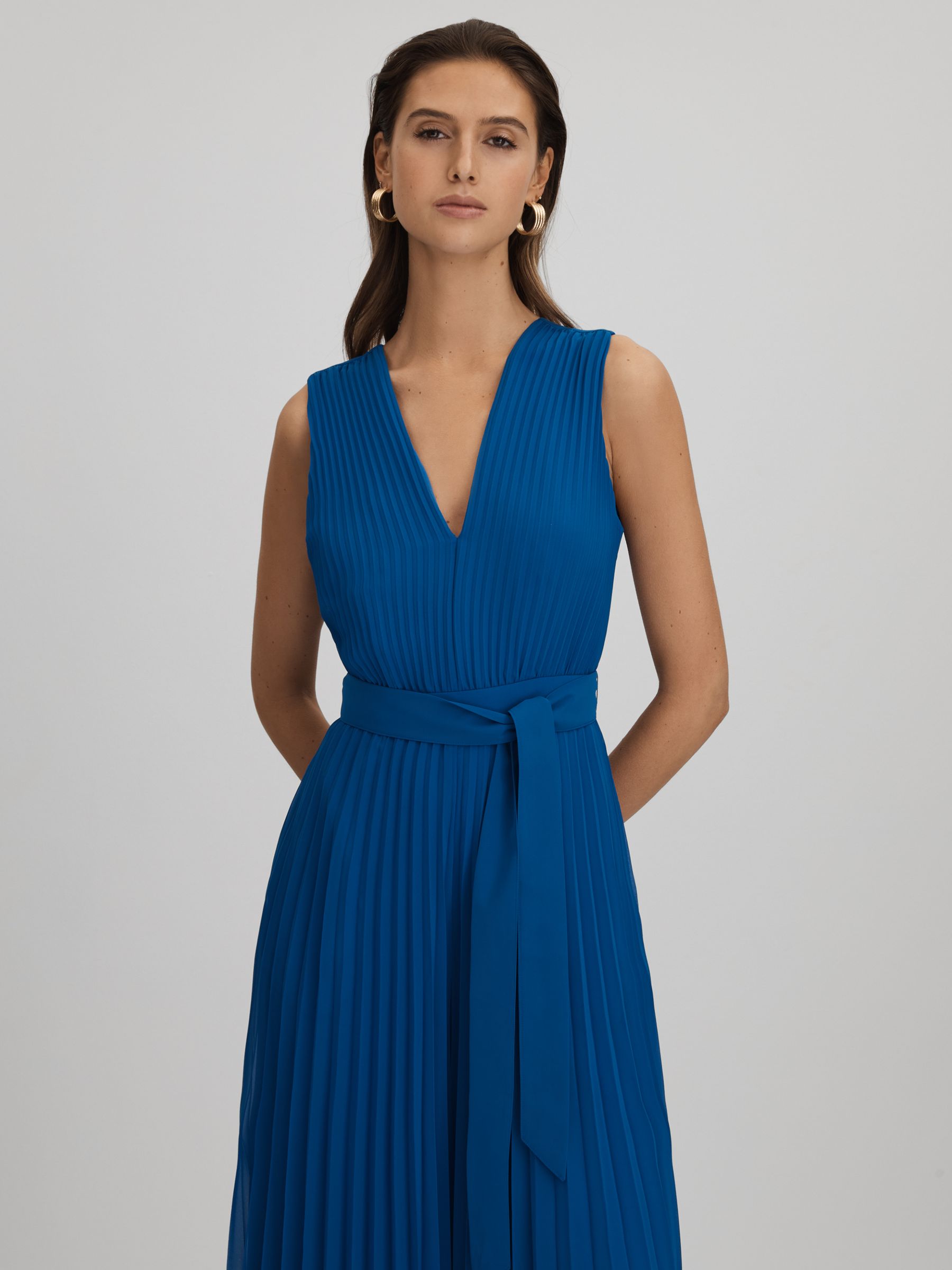 Pleated Belted Jumpsuit in Cobalt Blue