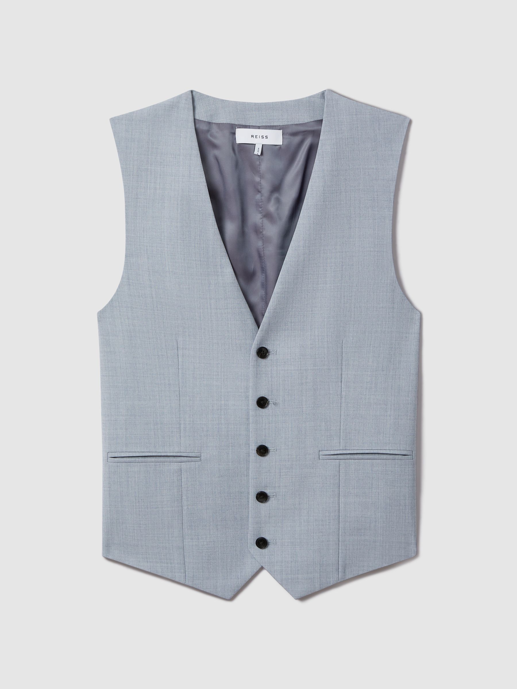 Slim Fit Wool Waistcoat in Soft Blue