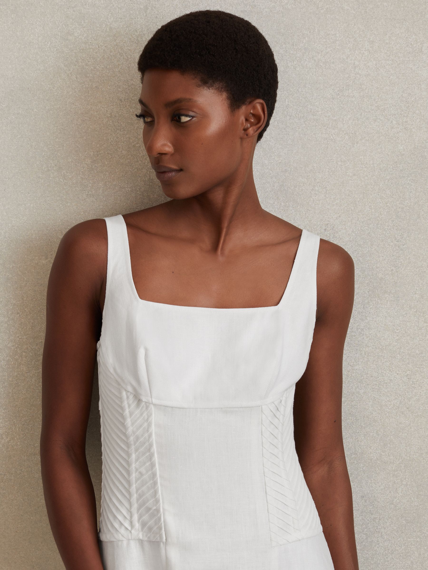 Linen Corset Midi Dress in Ivory