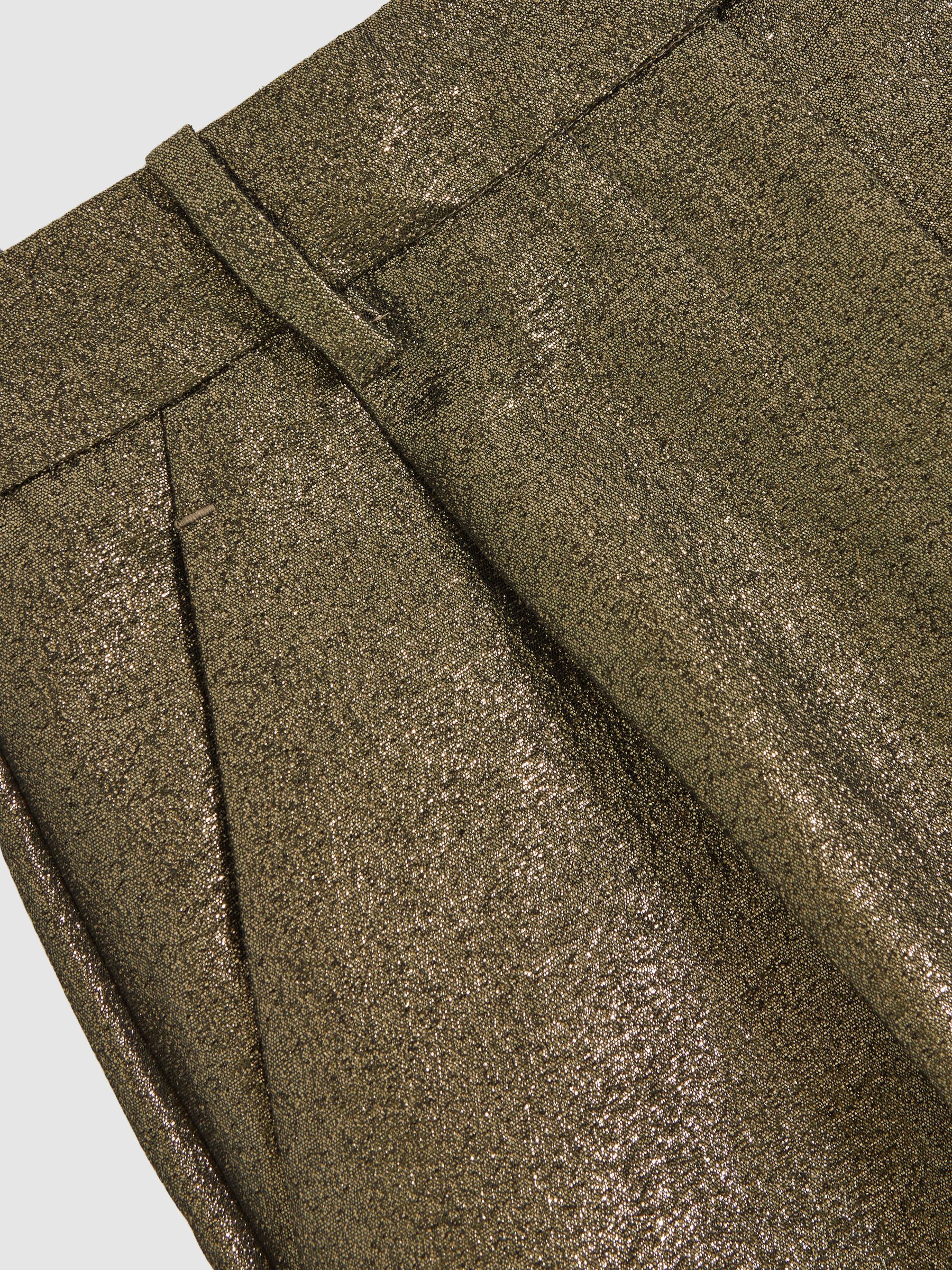 Petite Tapered Metallic Suit Trousers with Cotton in Gold