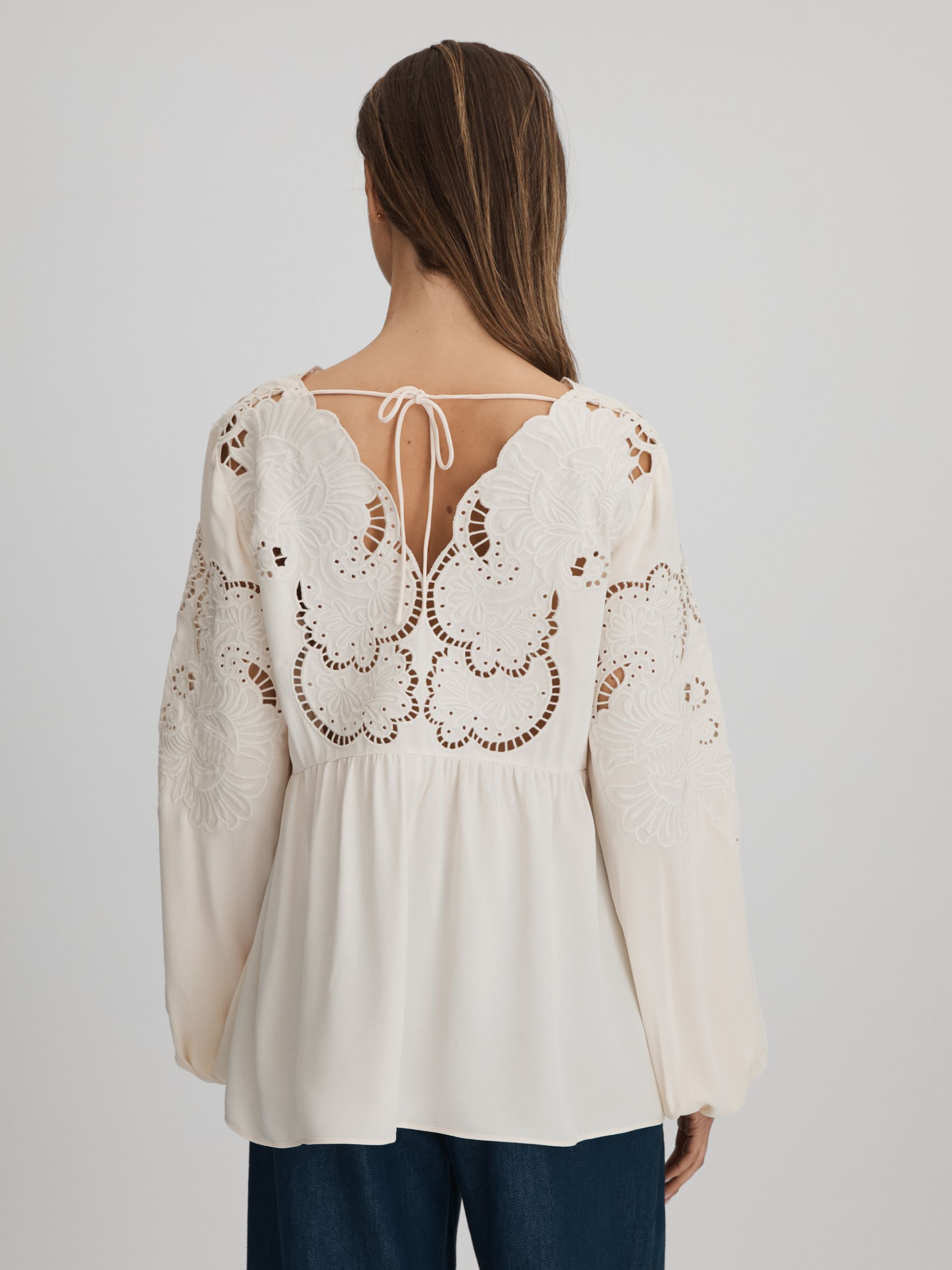 Lace Cut-Out Blouse in Cream