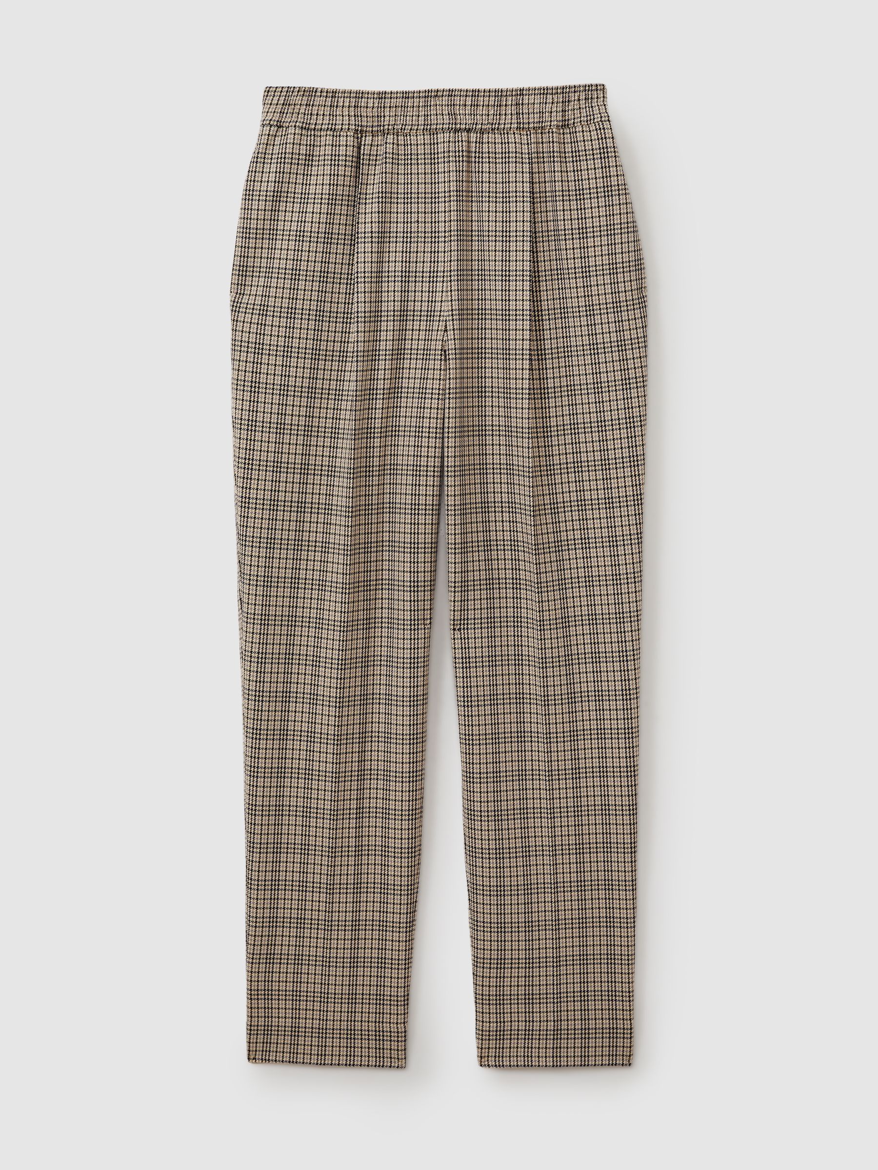 Karina Neutral Check Elasticated Waist Tapered Trousers