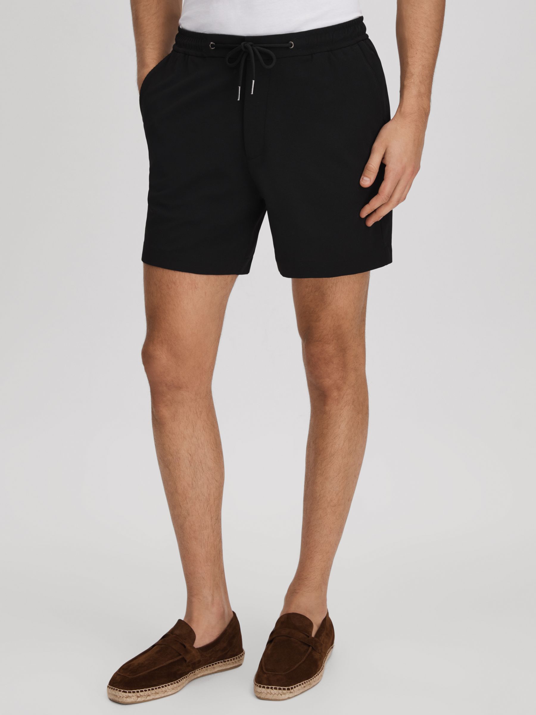 Textured Drawstring Shorts in Black