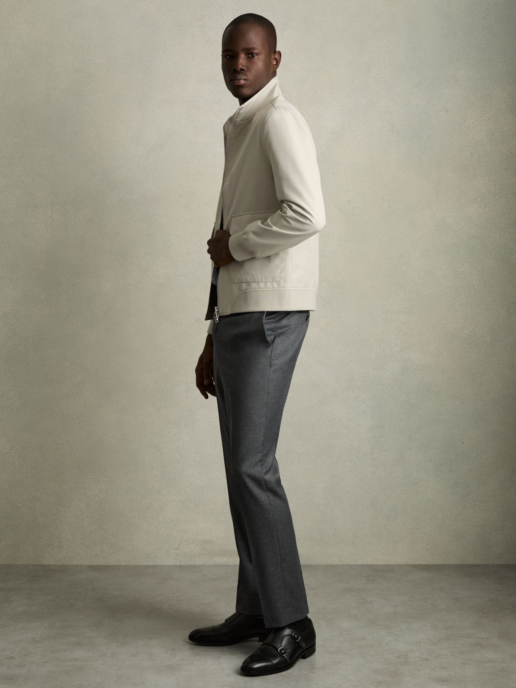 Zip-Through Funnel-Neck Jacket in Stone