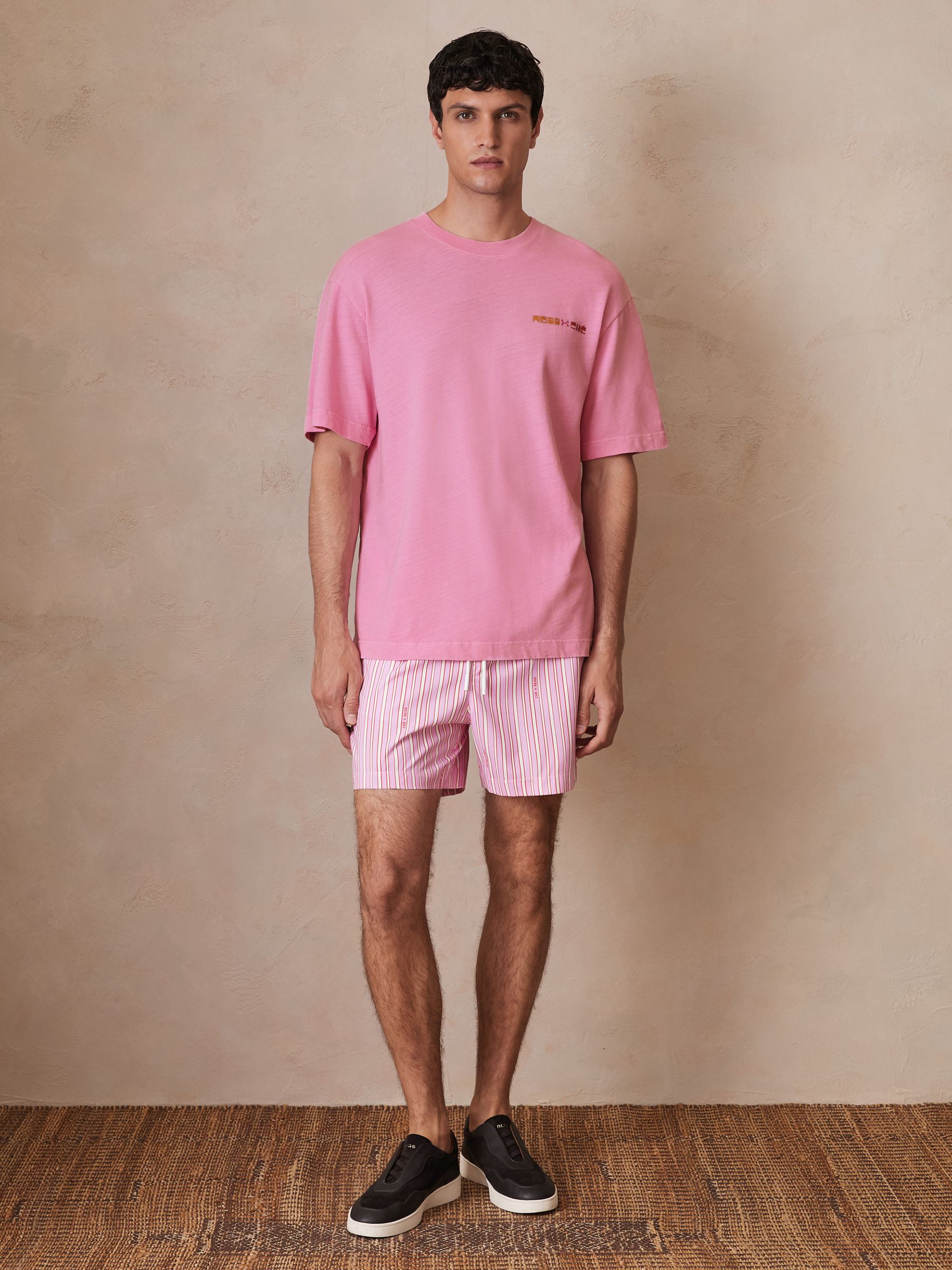 Reiss | Ché Cotton-Linen Sunset T-Shirt in Pink
