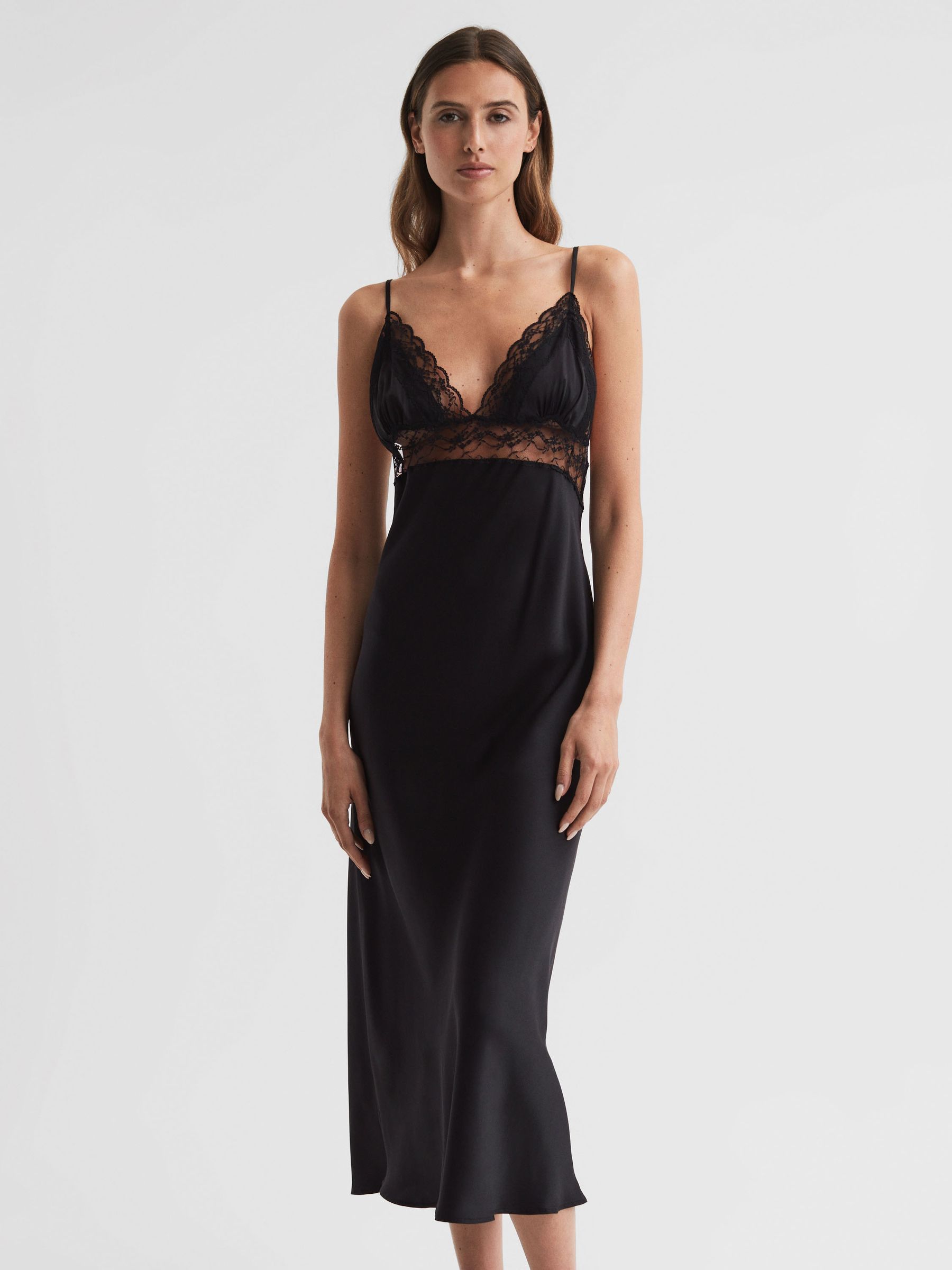 Maison Essentiele Silk Lace Midi Dress in Black