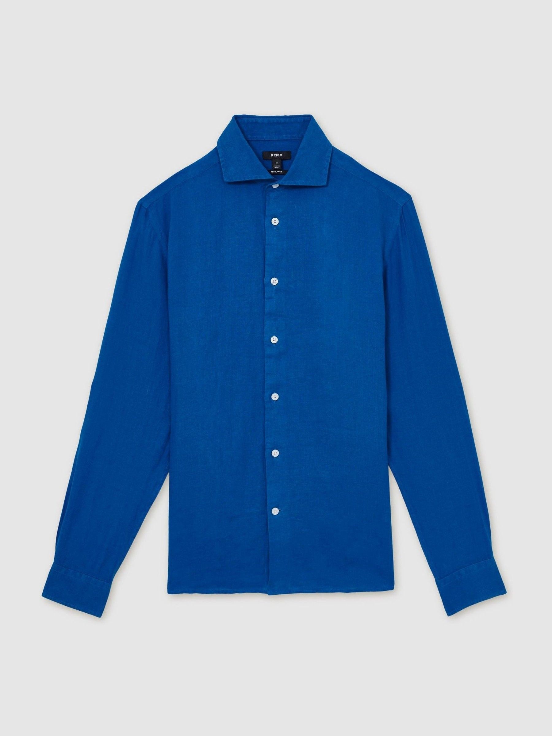 Linen Button-Through Shirt in Bright Blue