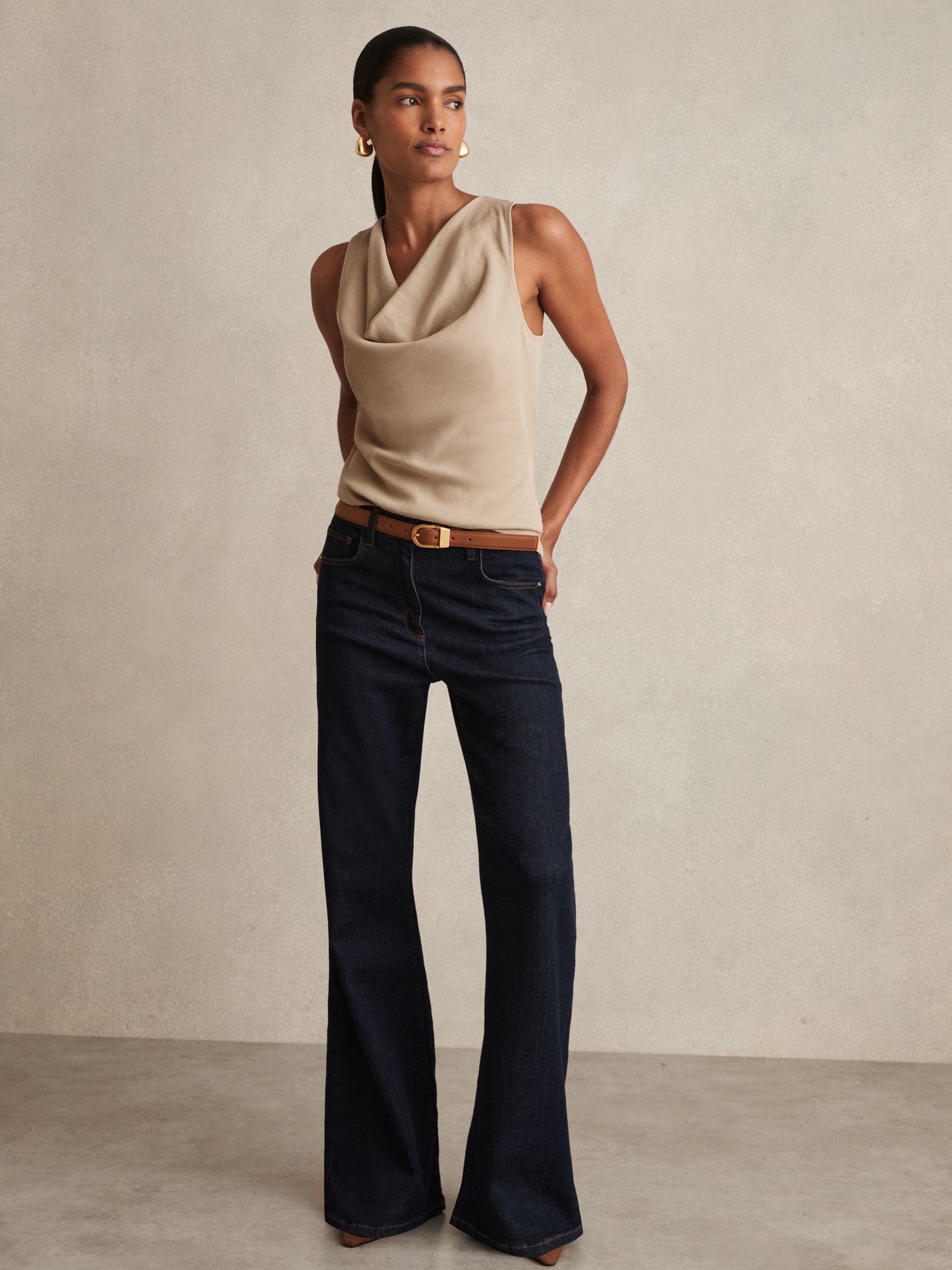 Ribbed Cowl-Neck Vest in Camel