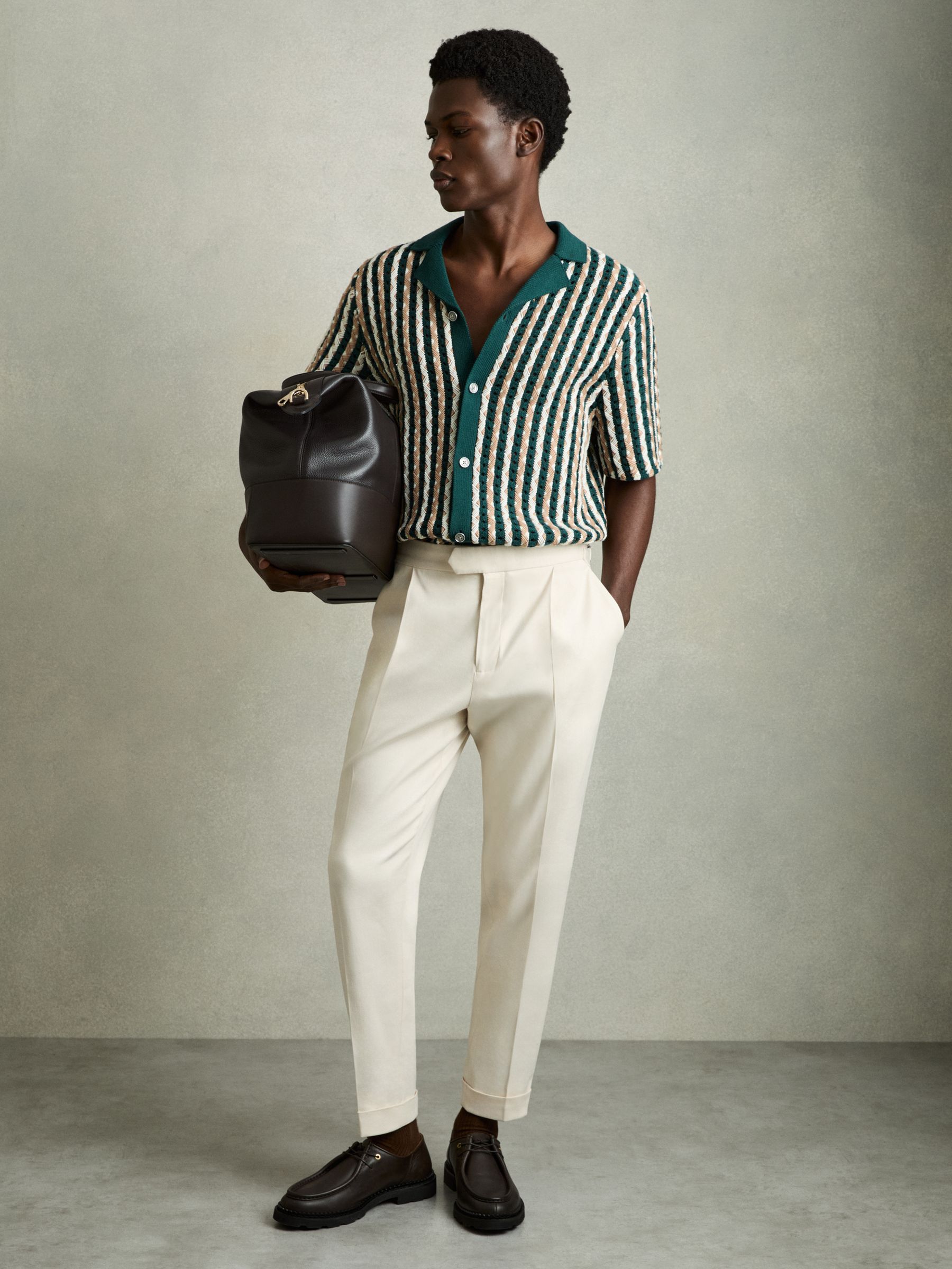 Textured-Knit Cuban-Collar Shirt in Green