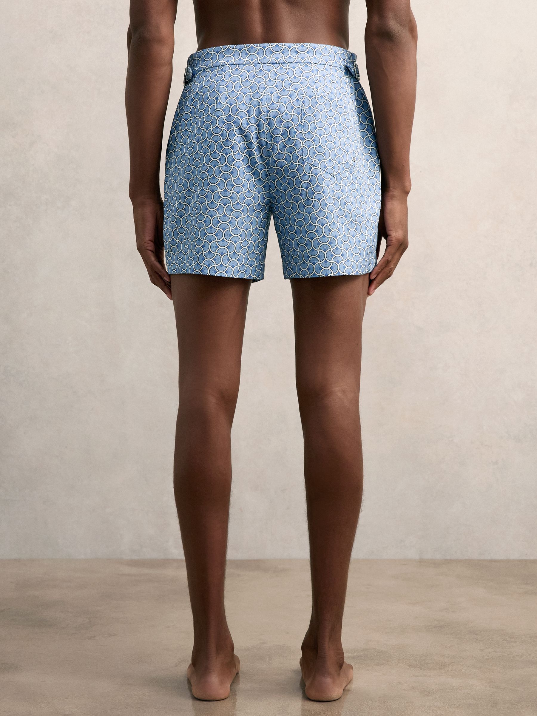 Geometric Print Swim Shorts in French Blue