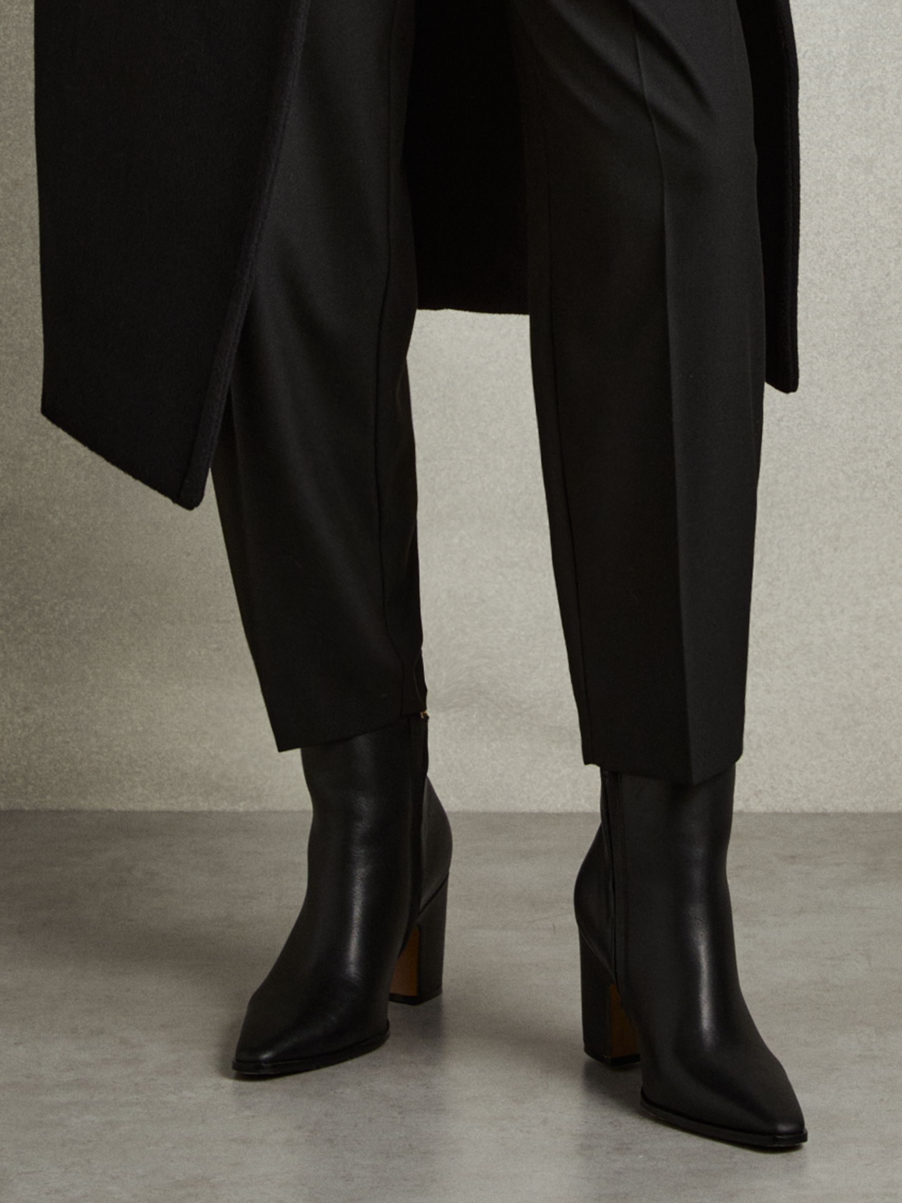 Leather Blocked Heel Ankle Boots in Black