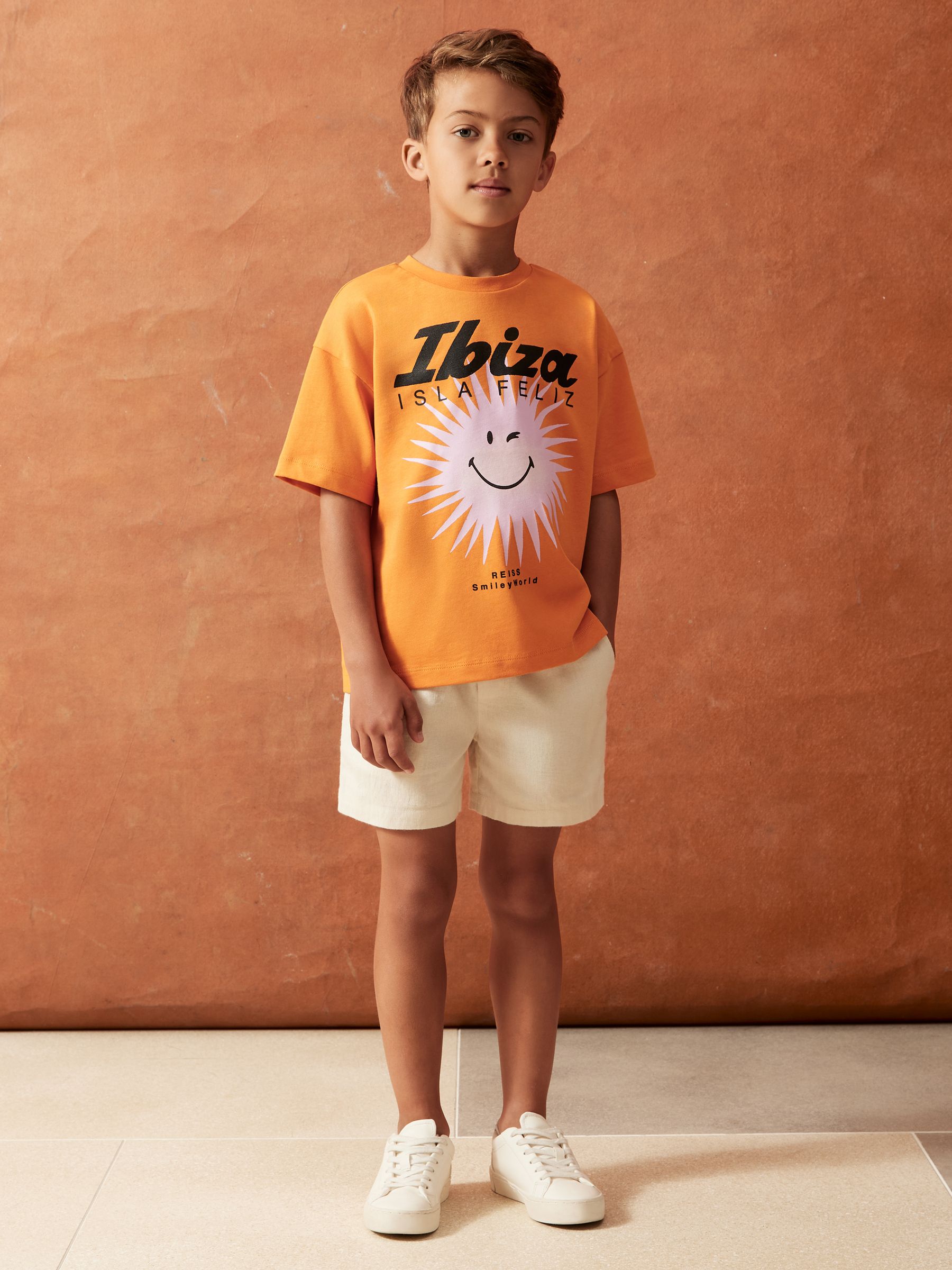 13-14 yrs SmileyWorld | Reiss Sun Motif T-Shirt in Orange