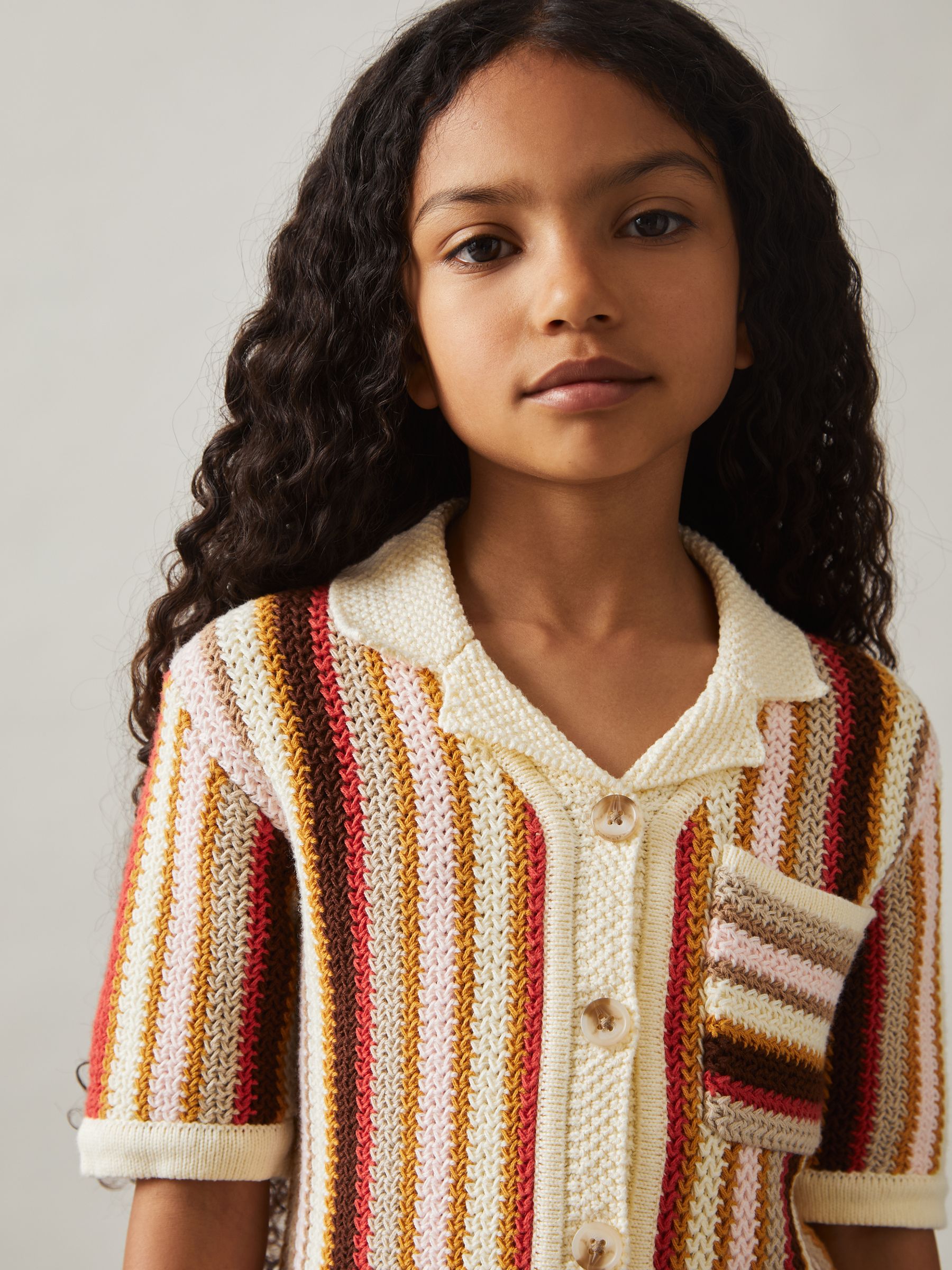 13-14 yrs Cotton Striped Crochet Shirt in Multi