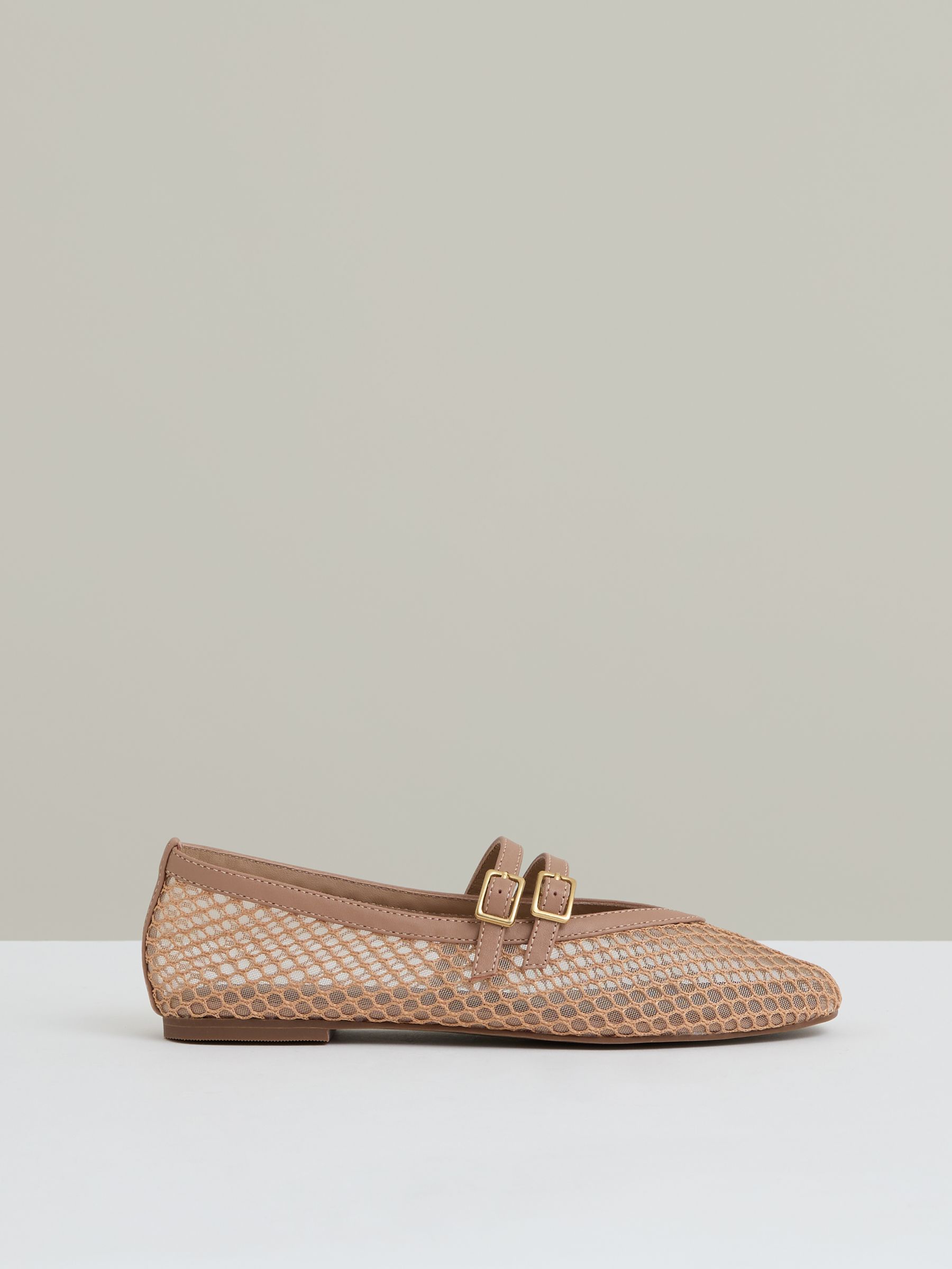 Mesh Double-Strap Ballet Flats in Neutral