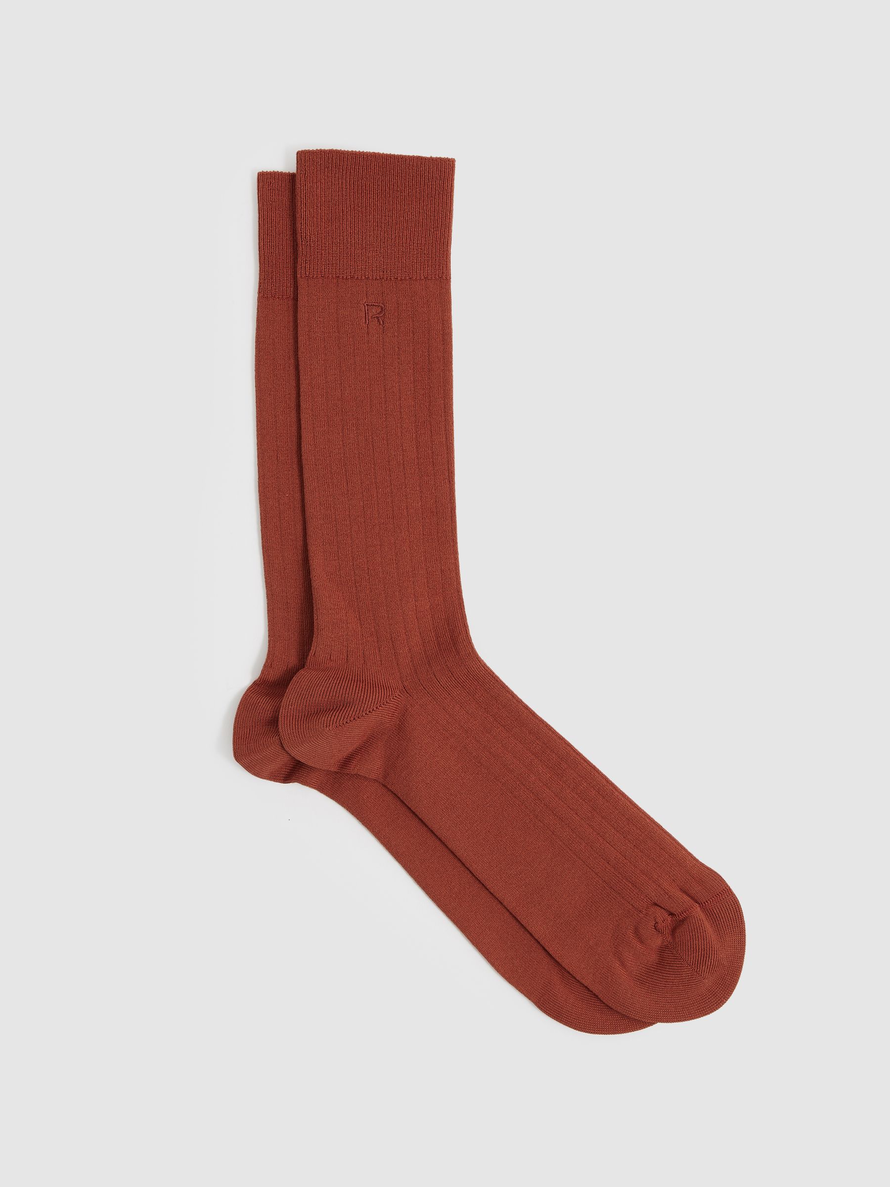 Cotton-Blend Logo-Embroidered Socks in Rust Orange