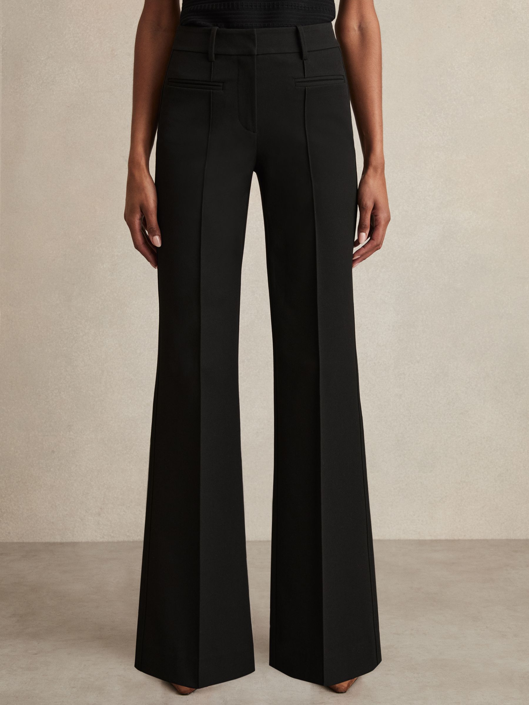 Petite High Rise Flared Trousers in Black